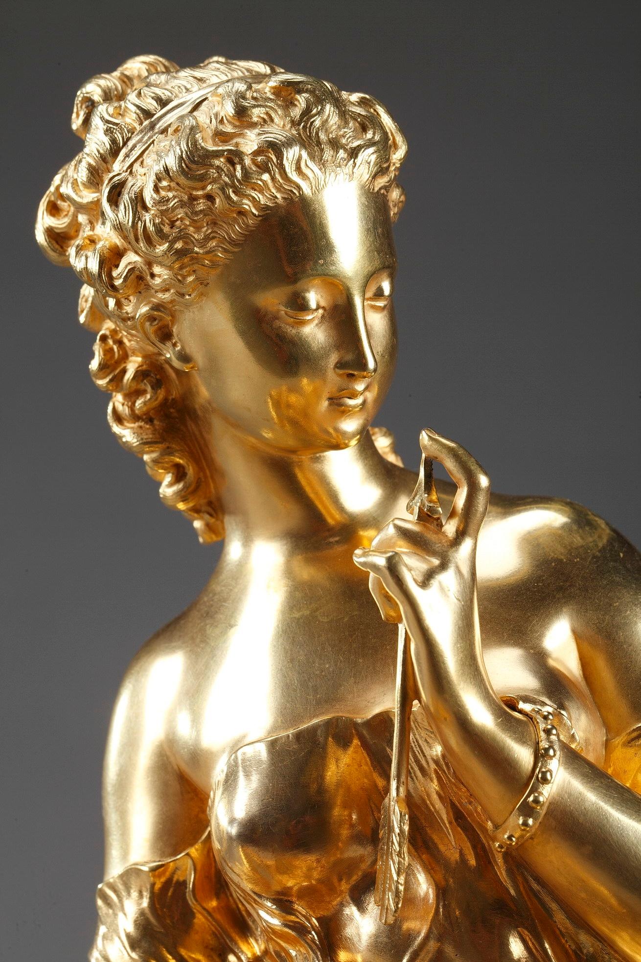 Art Nouveau Gilt Bronze Figural Statue Venus with Cupid's Arrows by Mathurin Moreau