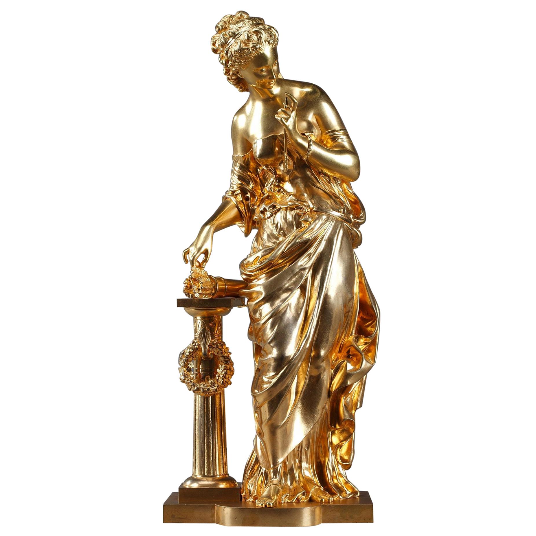 Gilt Bronze Figural Statue Venus with Cupid's Arrows by Mathurin Moreau
