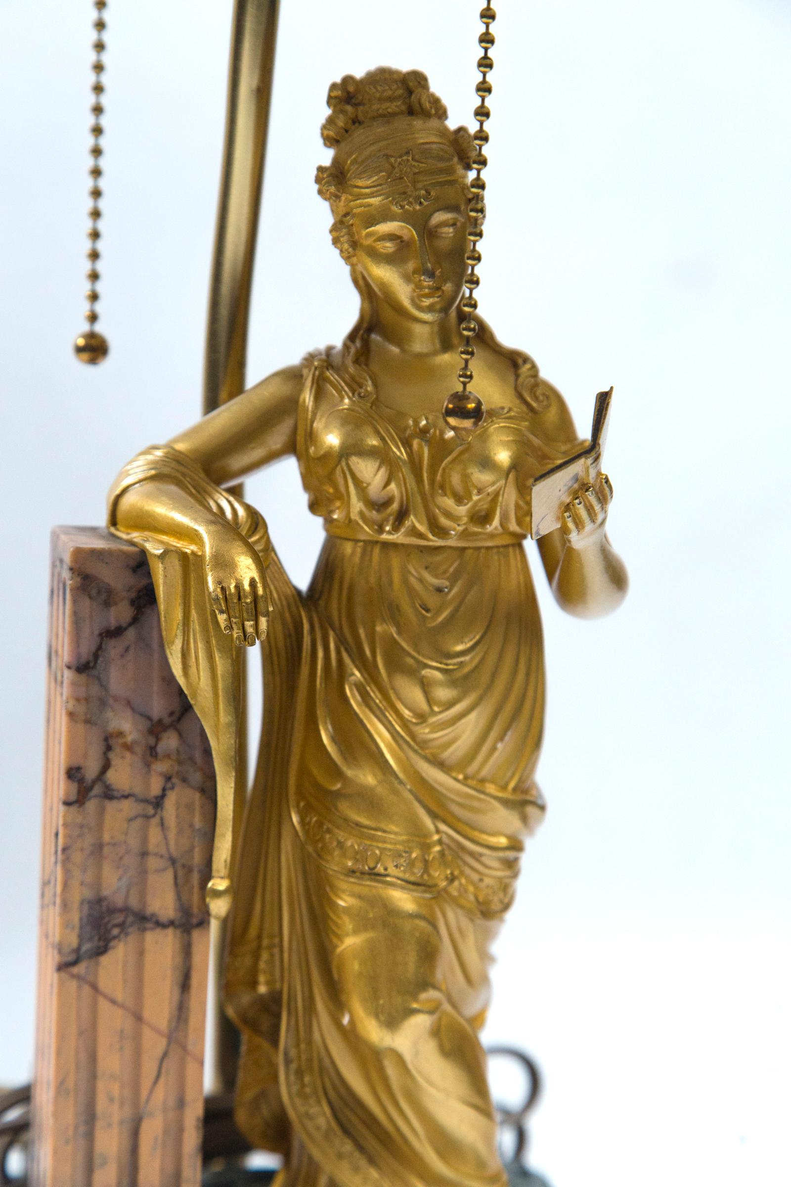 Neoclassical Gilt Bronze Figure of a Female, Now Lamped For Sale