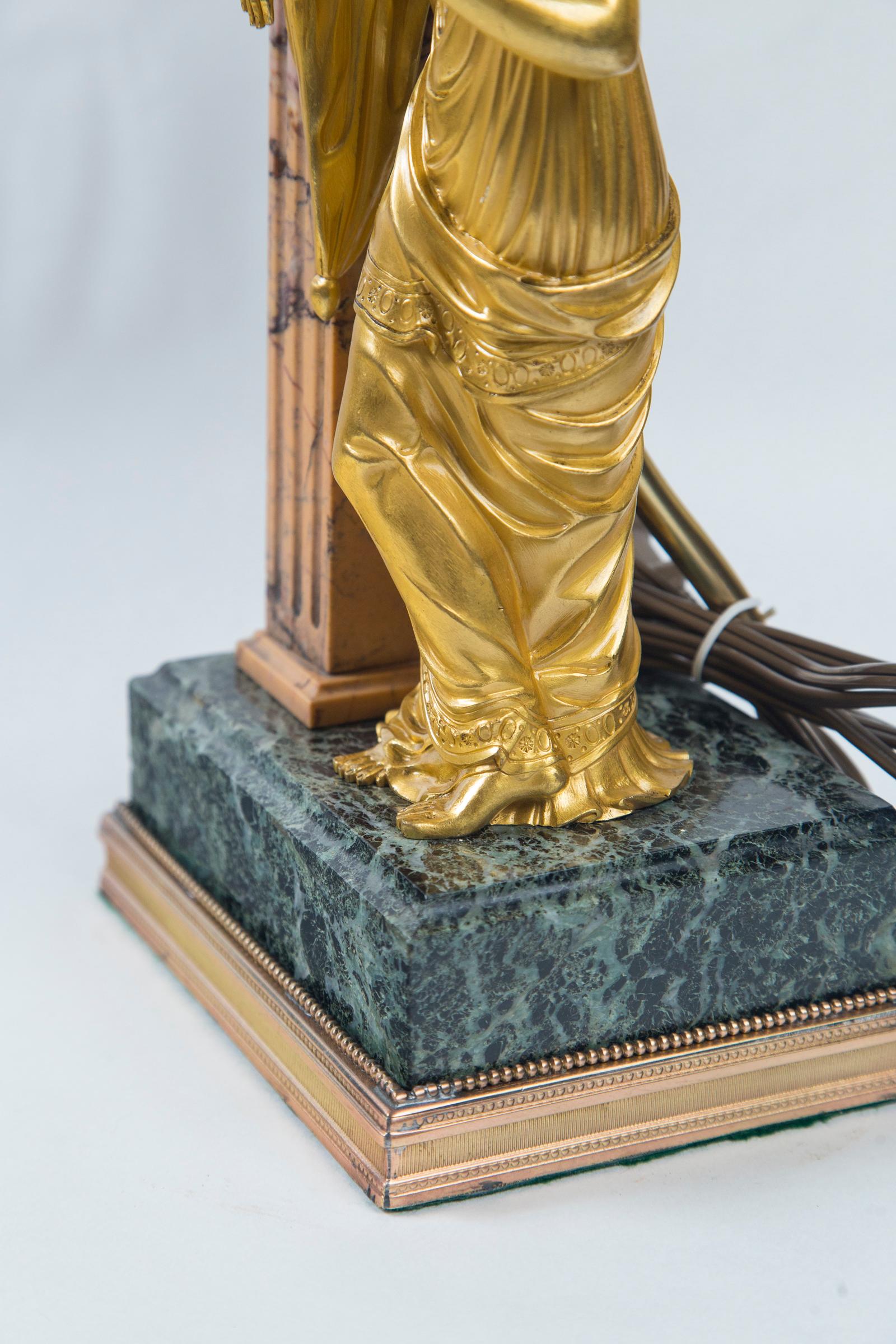 Marble Gilt Bronze Figure of a Female, Now Lamped For Sale
