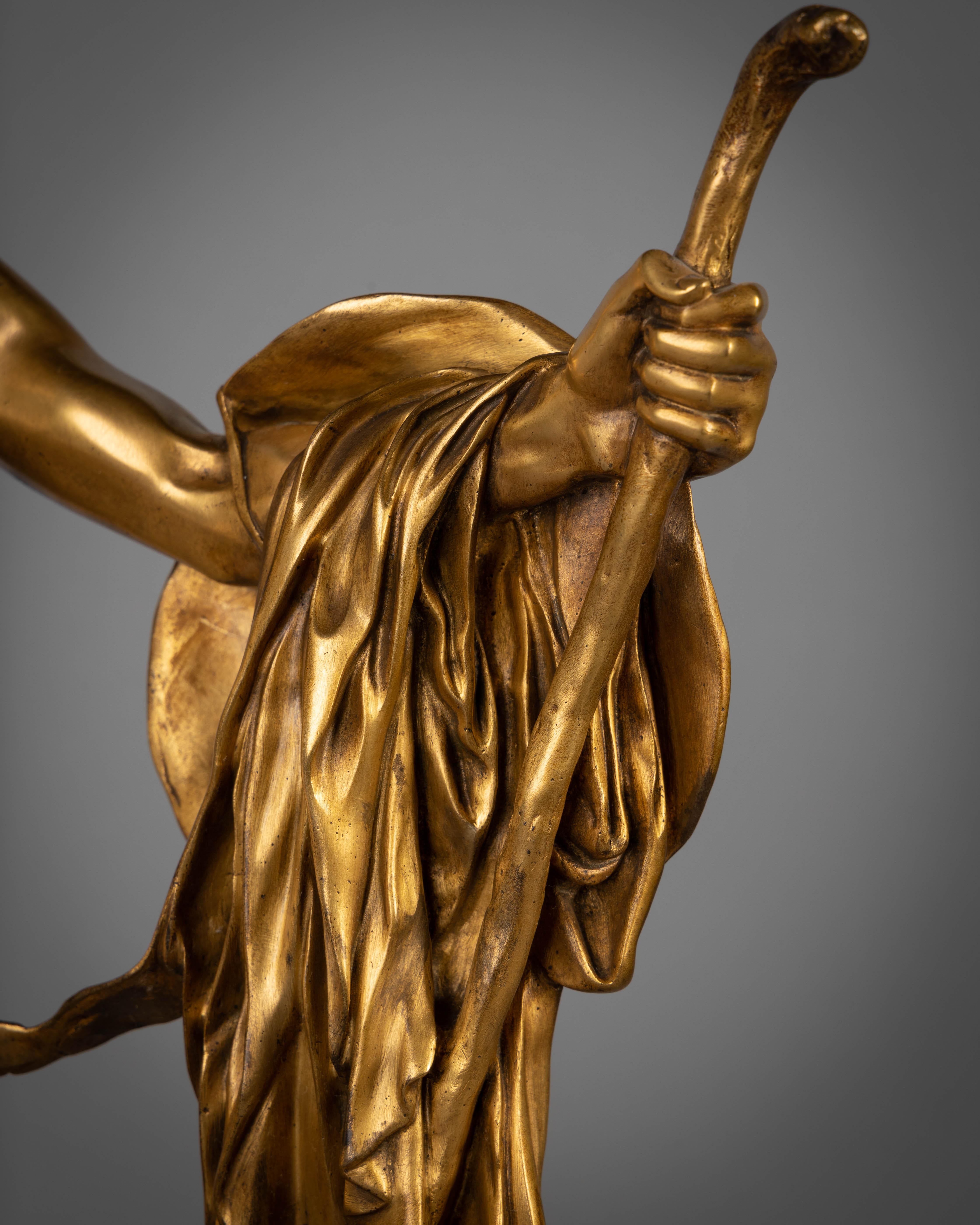 Figura de bronce dorado de Edipo y la Esfinge, por François Leon Sicard, 1862-1934 Bronce