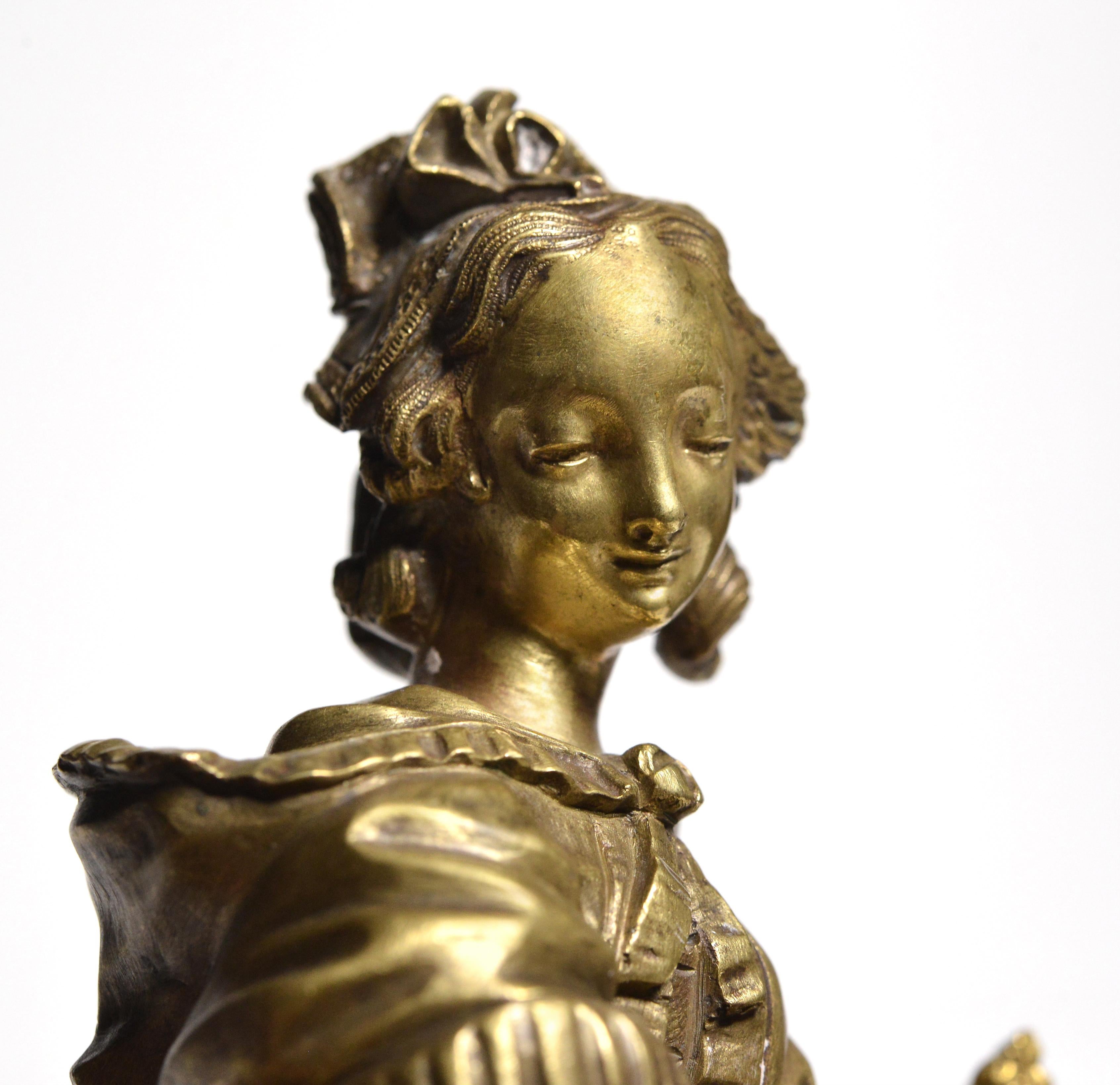 Gilt Bronze Figurine Young Lady with Love Letter at Fountain 19th century In Good Condition For Sale In Sweden, SE