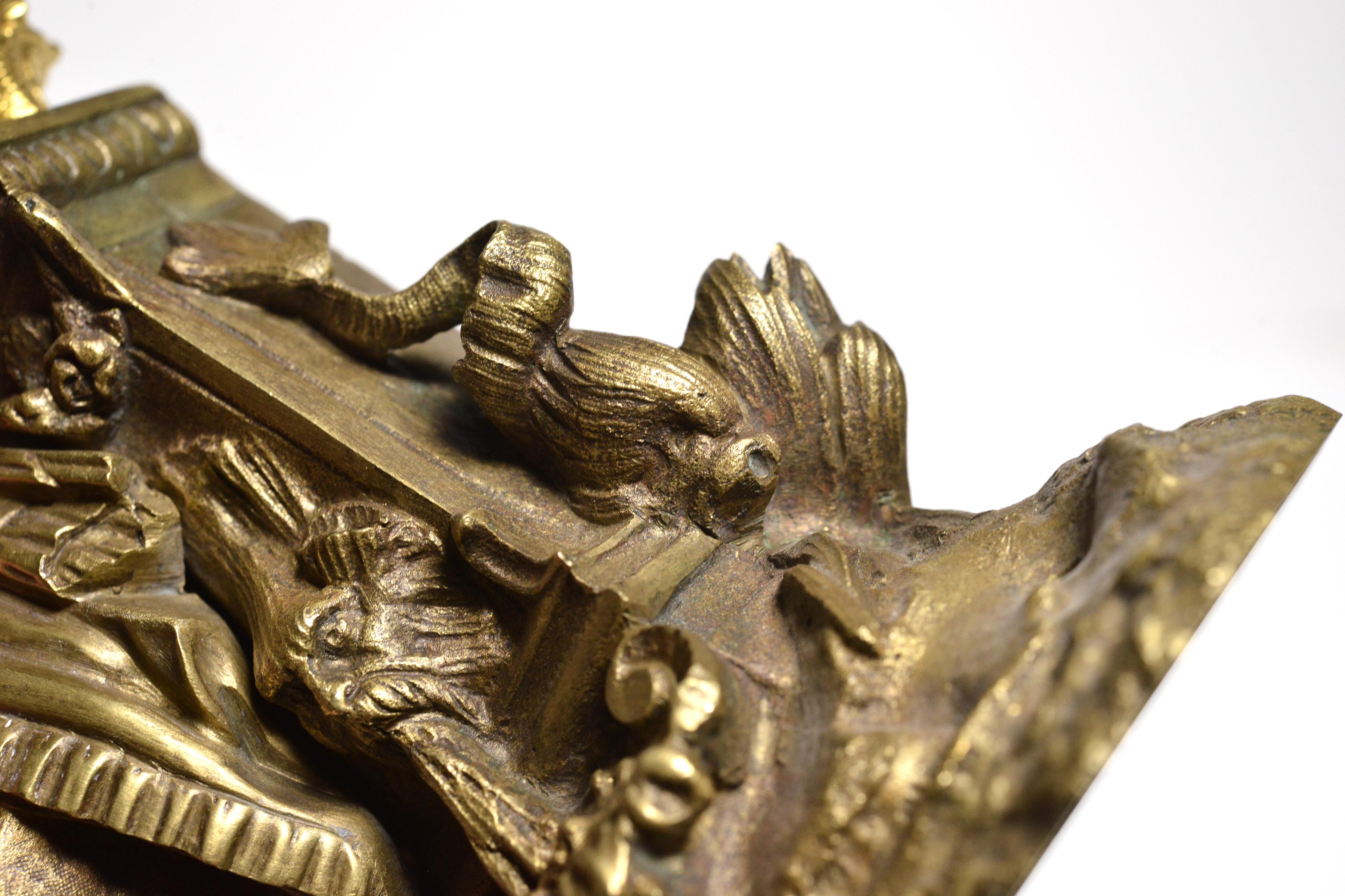Gilt Bronze Figurine Young Lady with Love Letter at Fountain 19th century For Sale 1