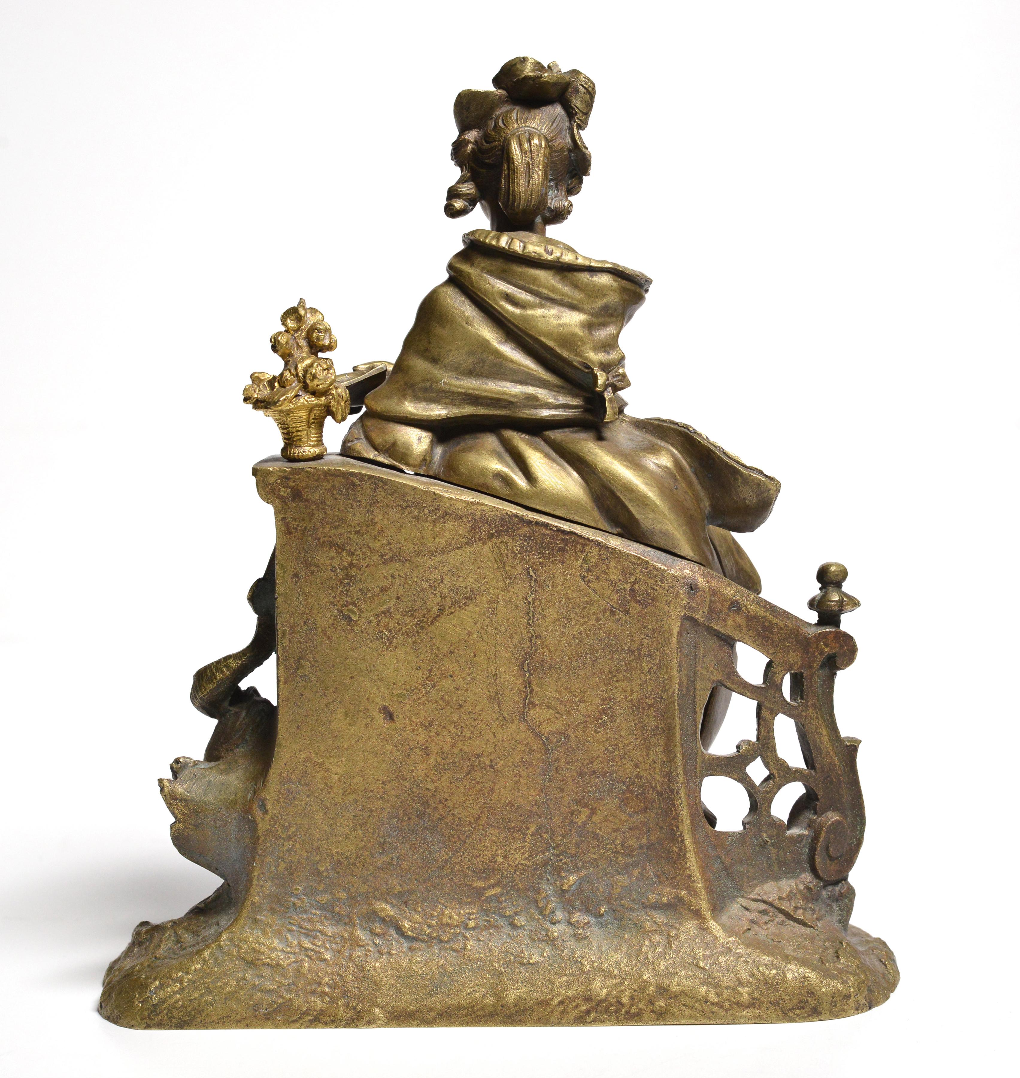 Gilt Bronze Figurine Young Lady with Love Letter at Fountain 19th century For Sale 2