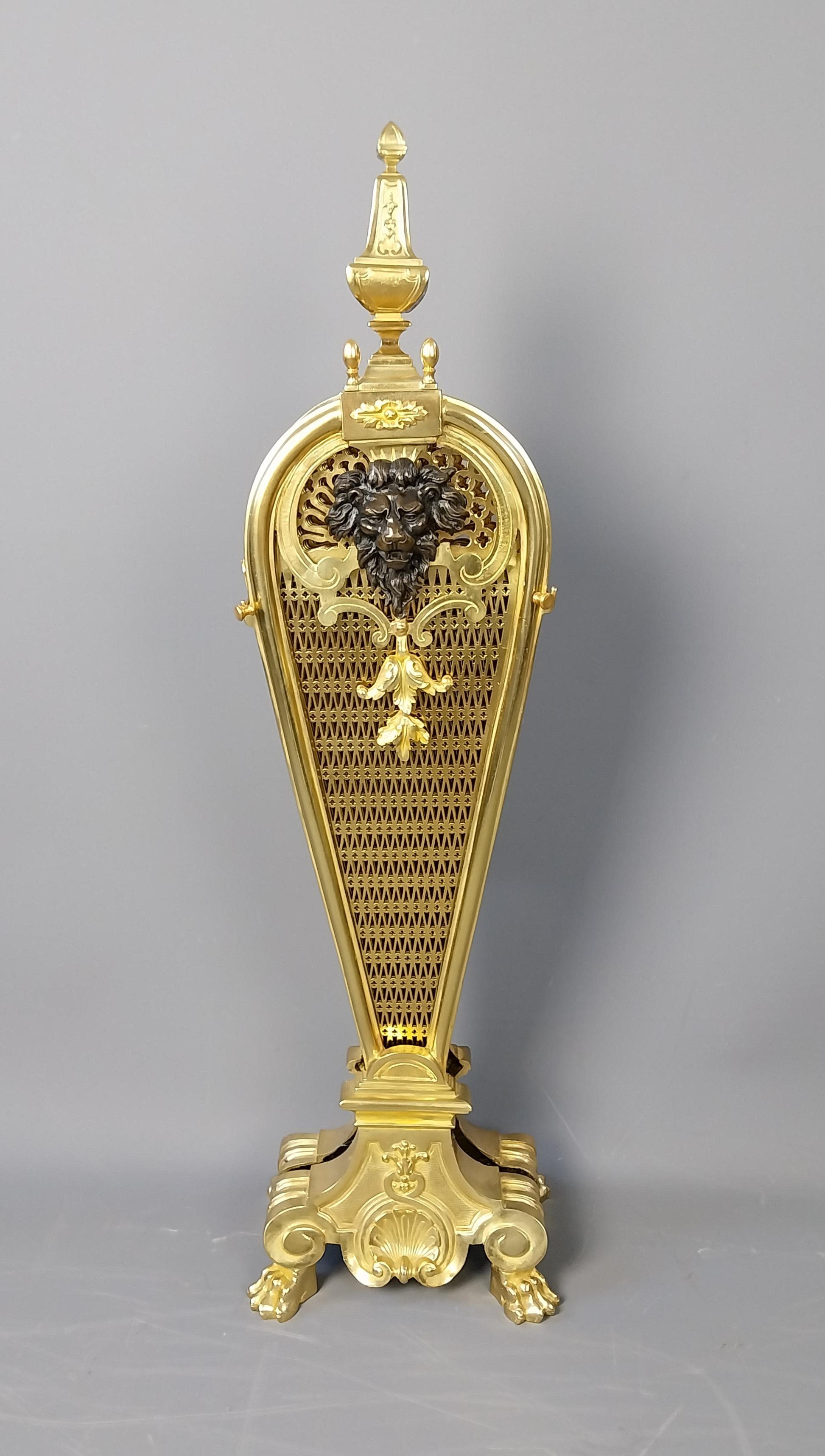 French Gilt Bronze Fire Screen Guard Bouhon 19th Century For Sale 5
