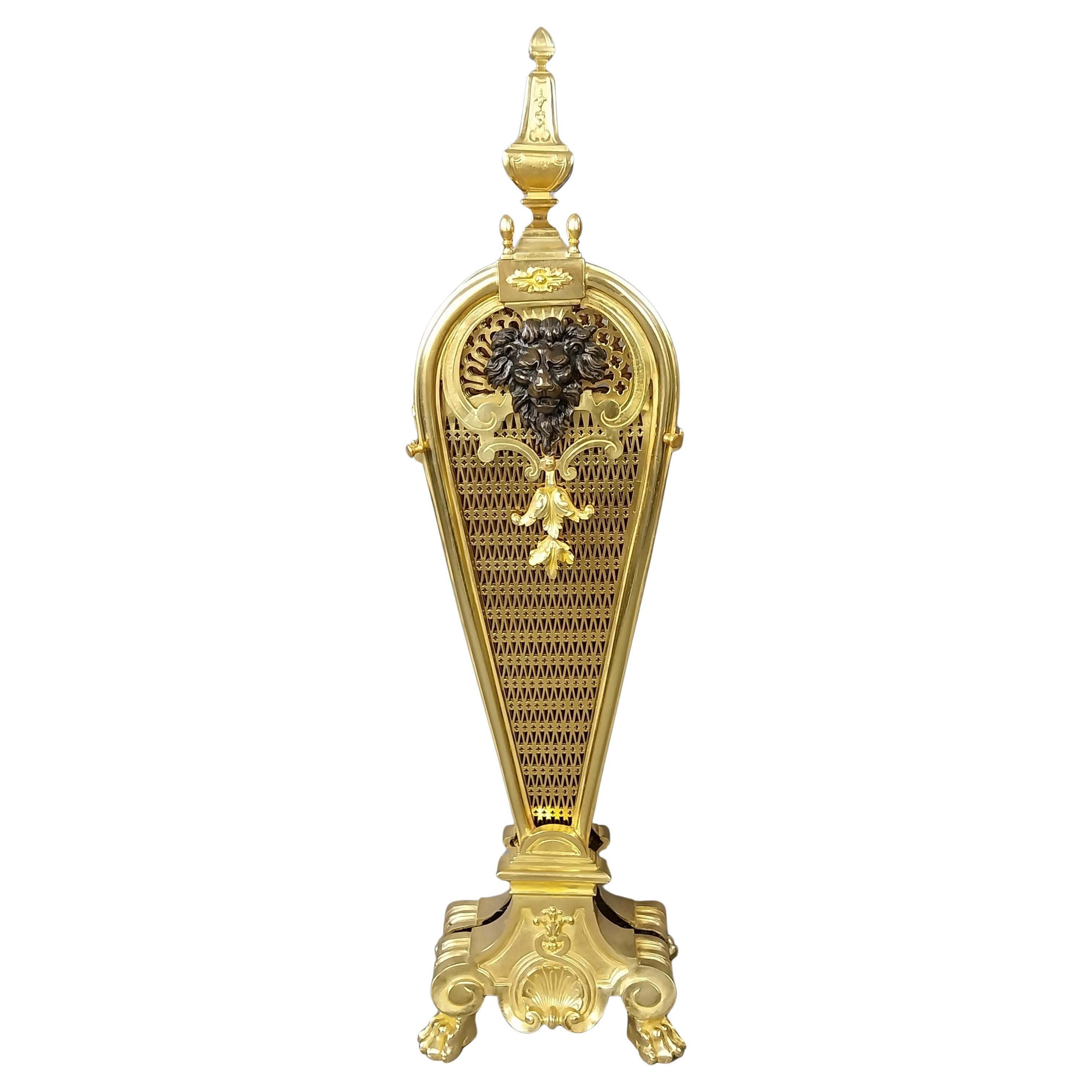 French Gilt Bronze Fire Screen Guard Bouhon 19th Century