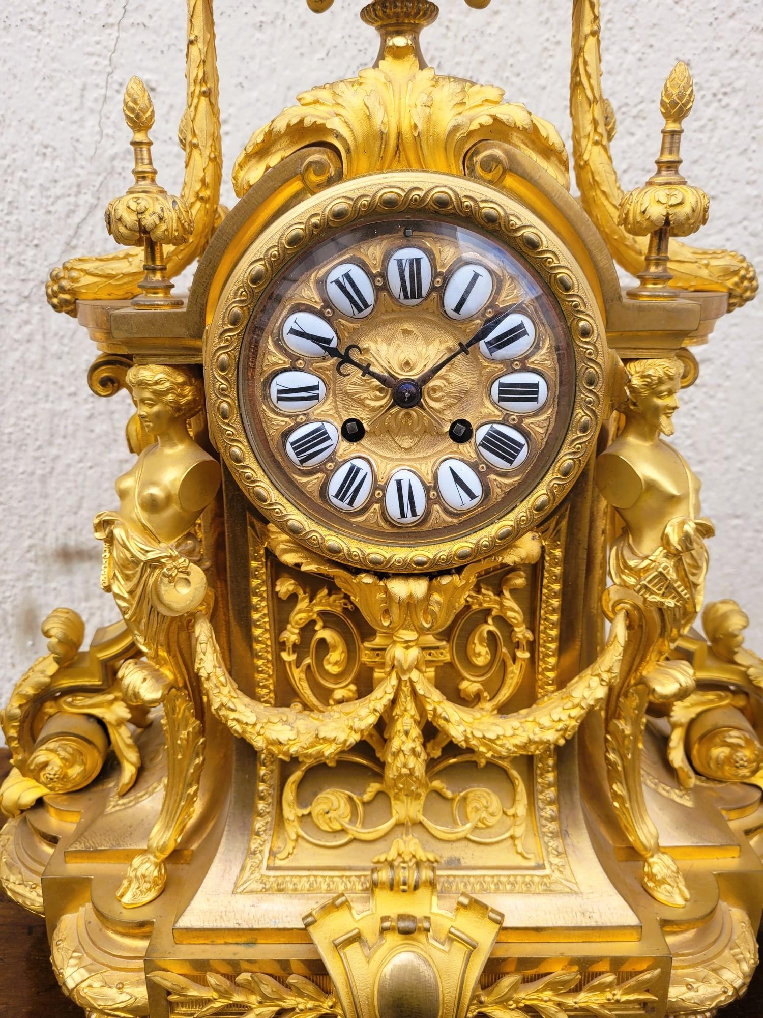 Gilt Bronze Fireplace Set, Napoleon III, 19th Century In Good Condition For Sale In MARSEILLE, FR