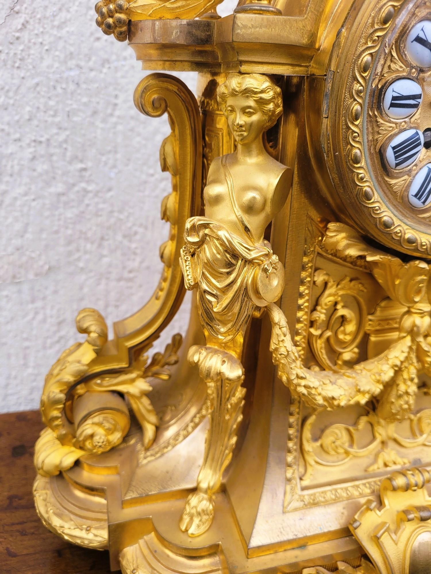Gilt Bronze Fireplace Set, Napoleon III, 19th Century For Sale 1