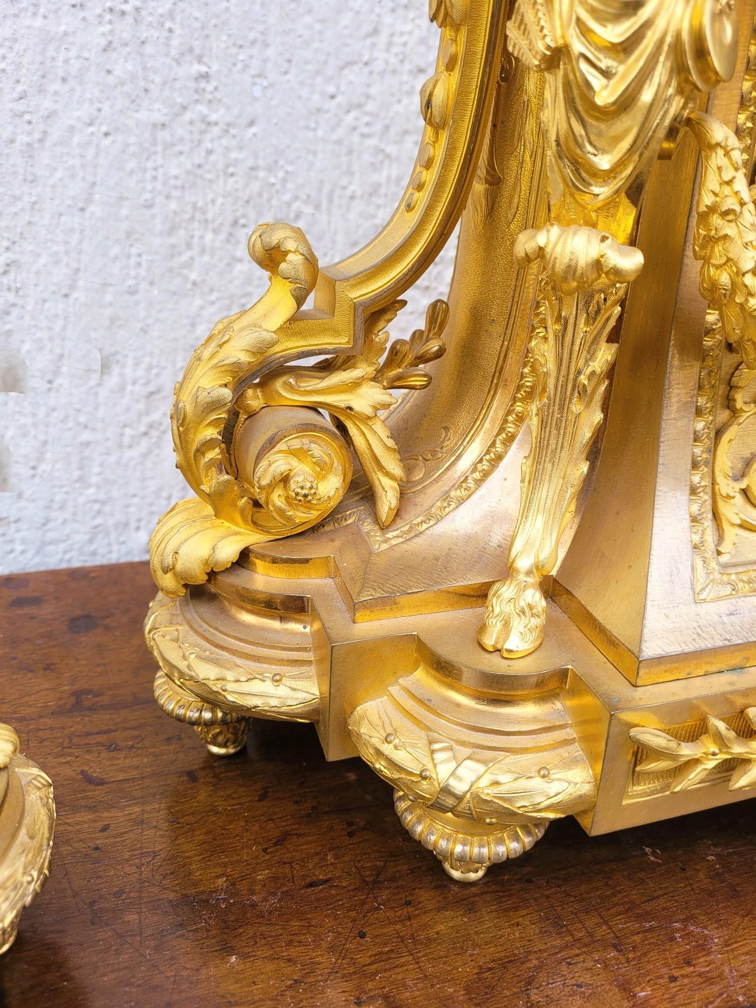 Gilt Bronze Fireplace Set, Napoleon III, 19th Century For Sale 4