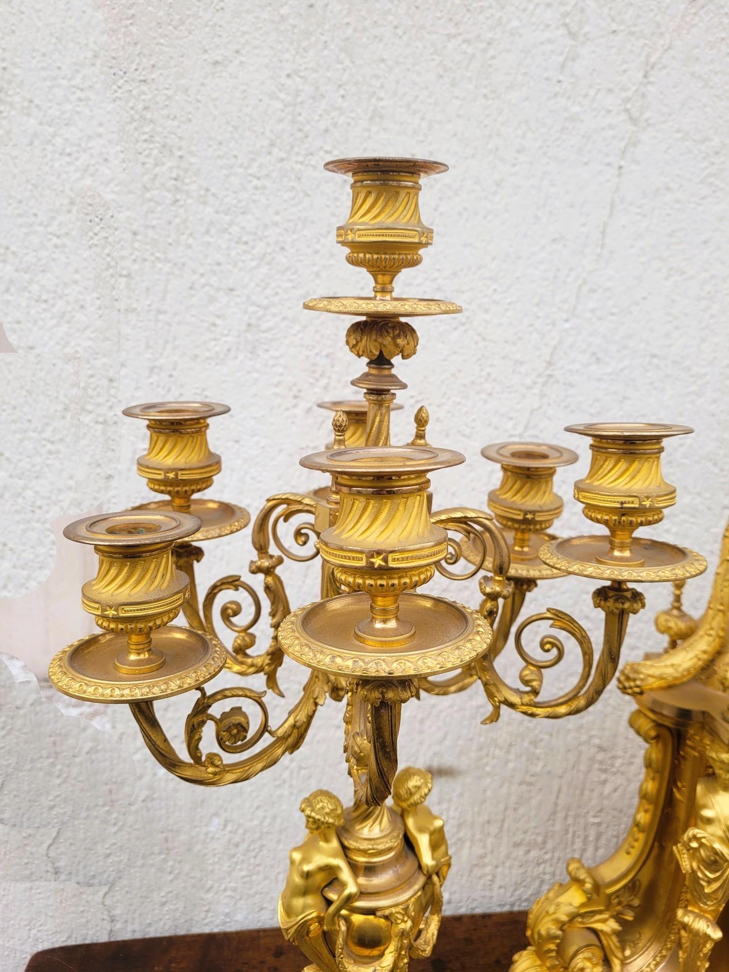 Gilt Bronze Fireplace Set, Napoleon III, 19th Century For Sale 5