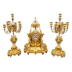 Garniture de cheminée en bronze doré, Napoléon III, XIXe siècle
