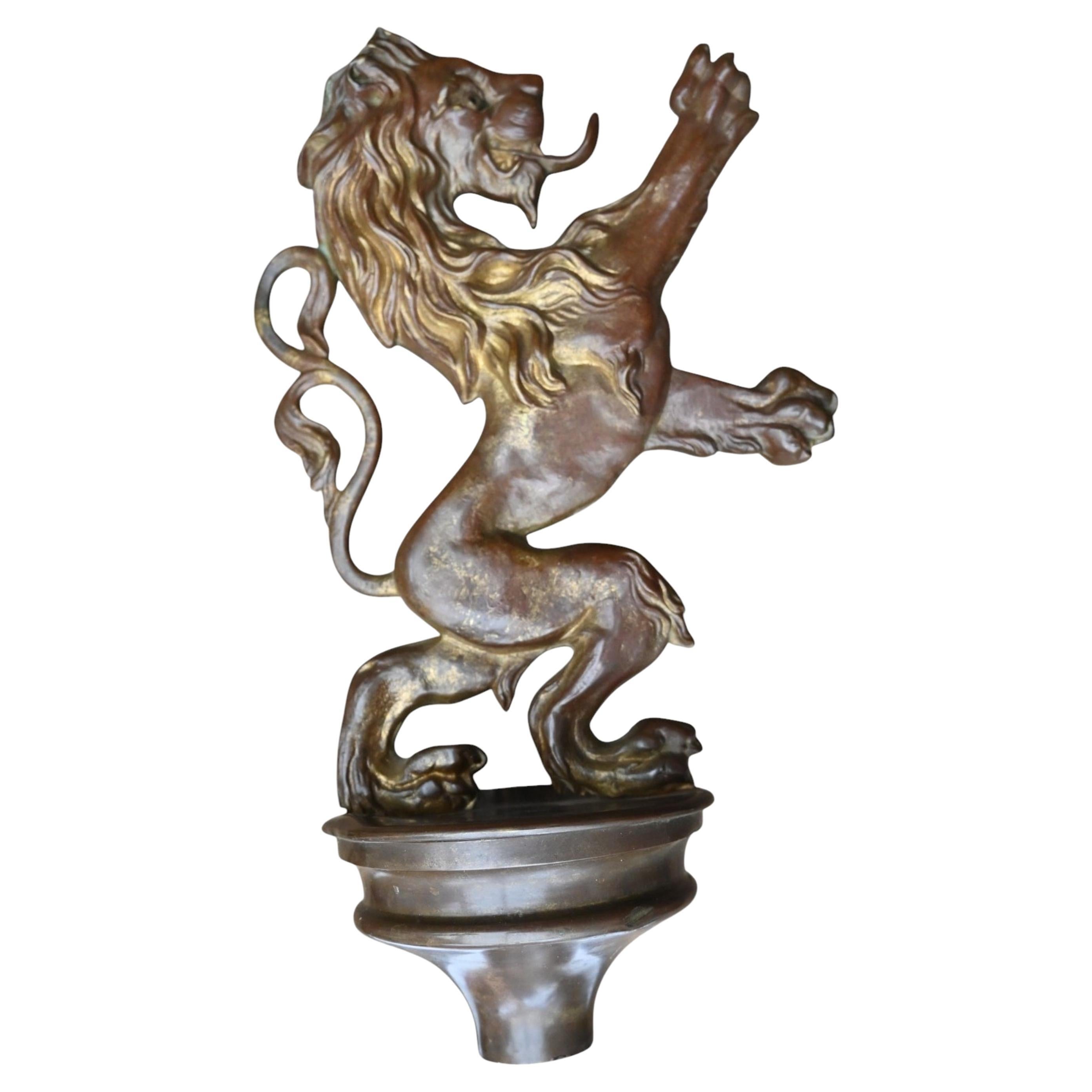 Gilt Bronze Flagpole – Belgian Rampant Lion, 19th Century For Sale