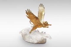 Gilt Bronze Flying Tiger on Rock Crystal