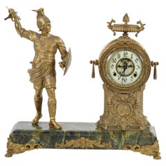  Gilt Bronze Footed Marble Base Mantel Clock Depicting Carthage Warrior