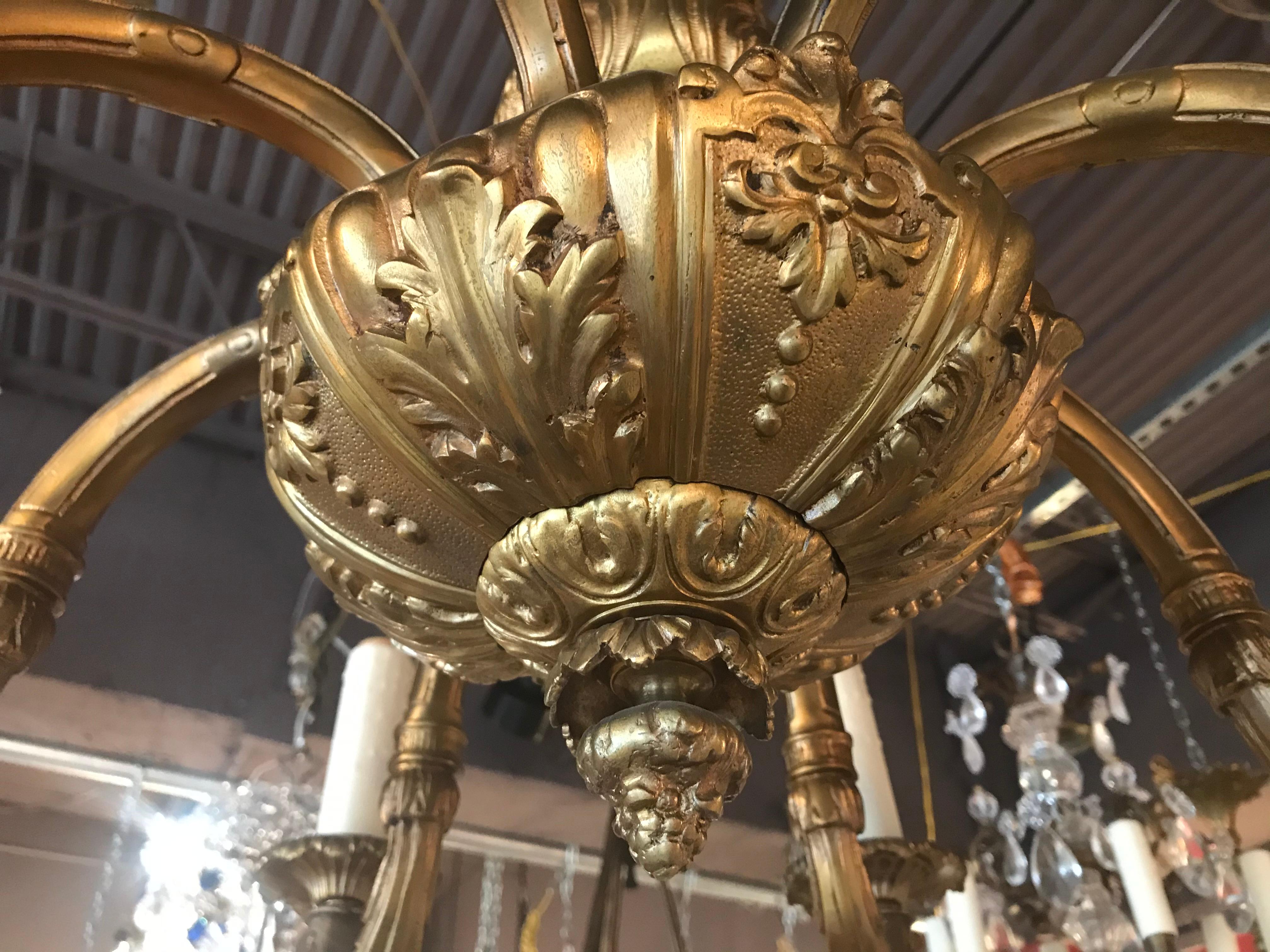 Neoclassical Gilt Bronze French Chandelier, circa 1930 For Sale