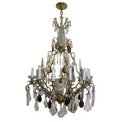 Antique Neoclassic Chandelier with Rock Crystal Pendants