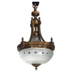 Gilt Bronze & Frosted Glass Chandelier