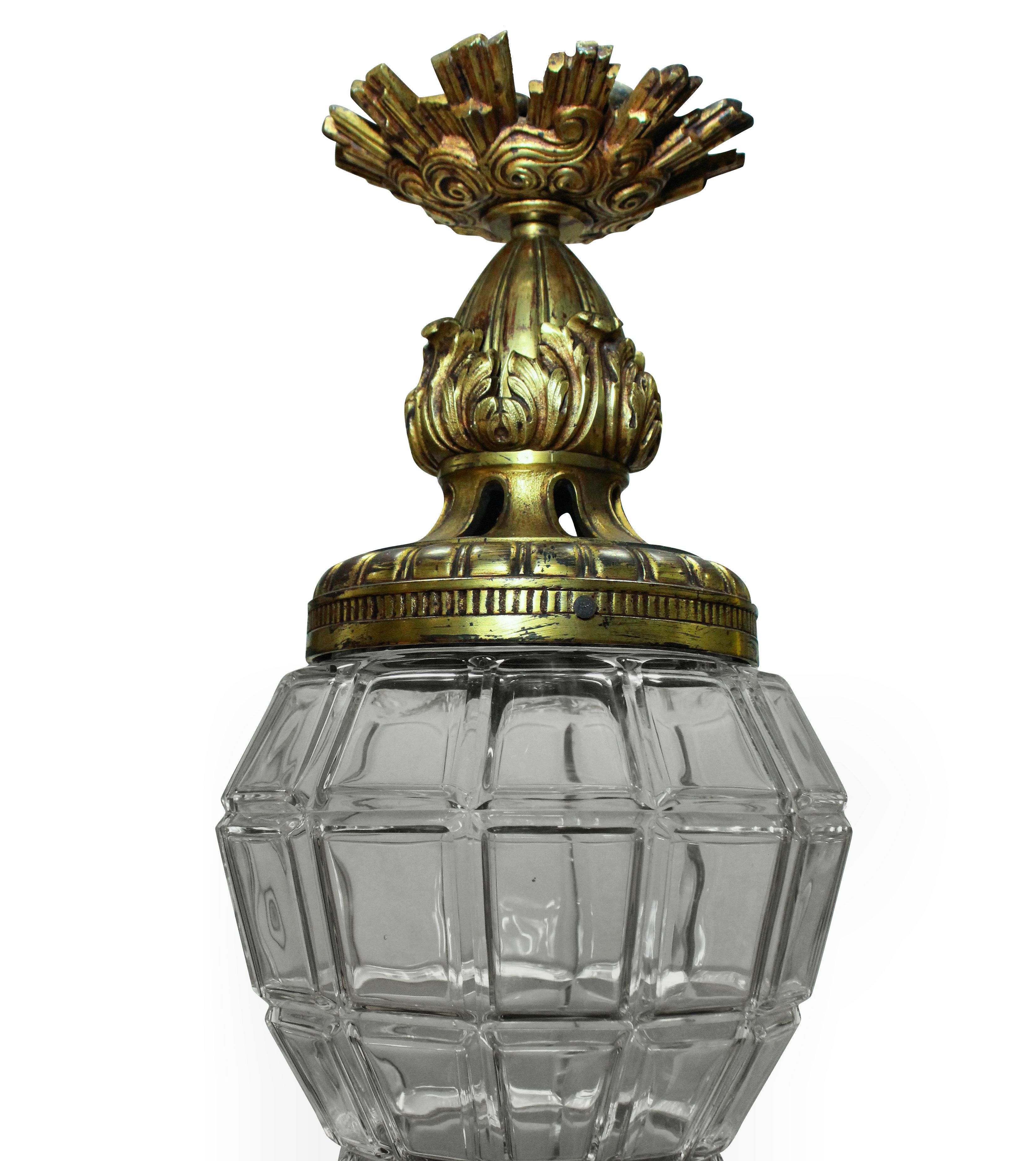 French Gilt Bronze & Glass Lantern After Versaille For Sale
