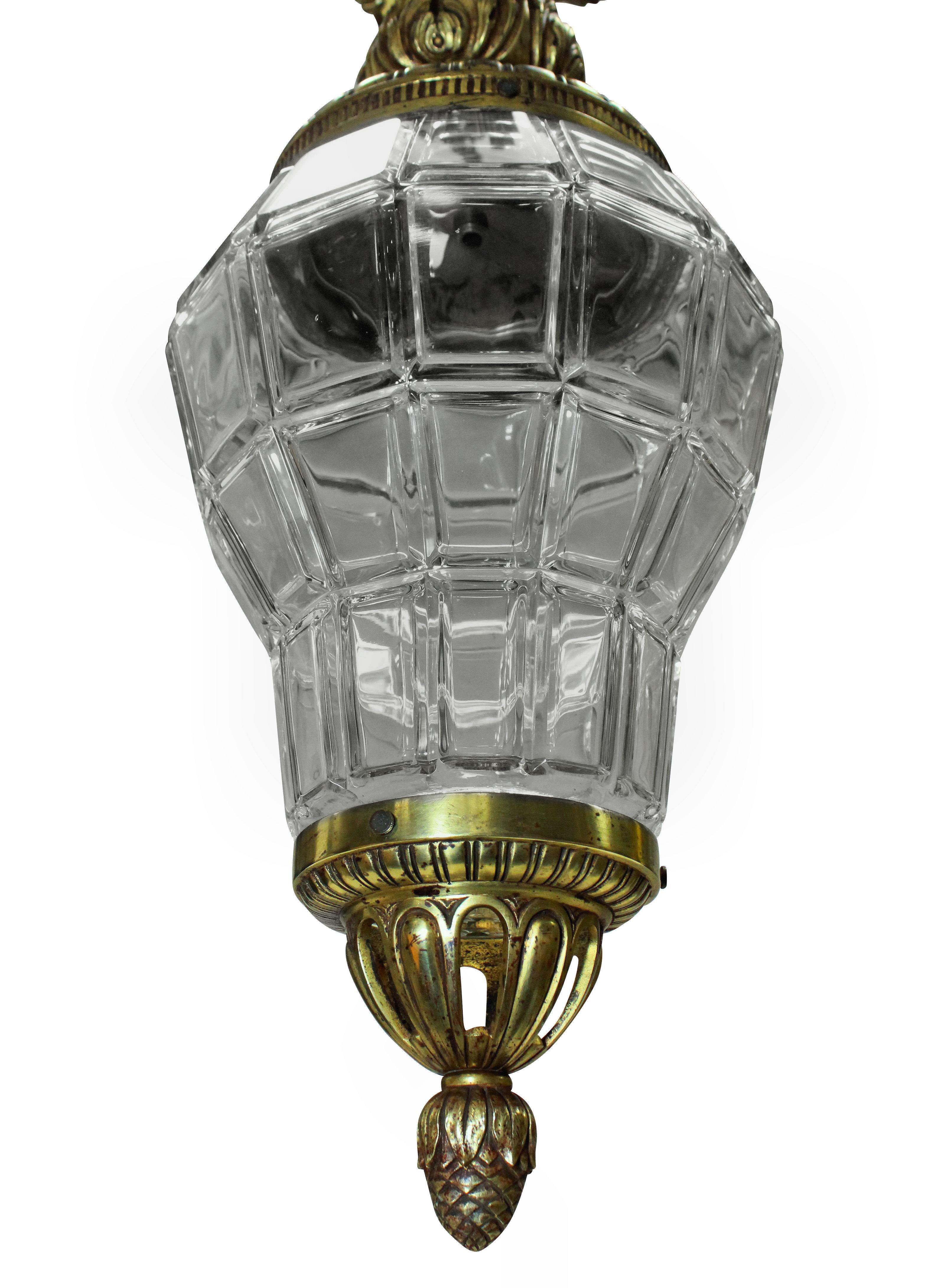 Gilt Bronze & Glass Lantern After Versaille In Good Condition For Sale In London, GB