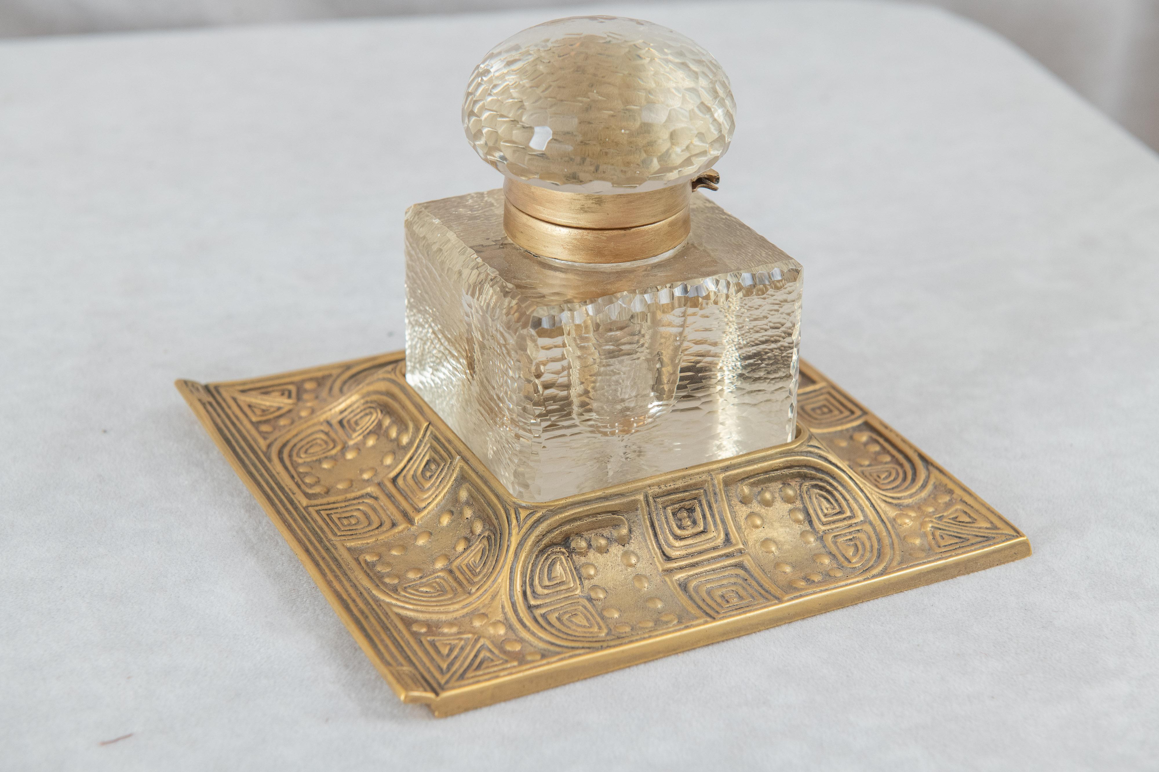 Gilt Bronze & Glass Tiffany Studios Inkwell ca. 1900 For Sale 4
