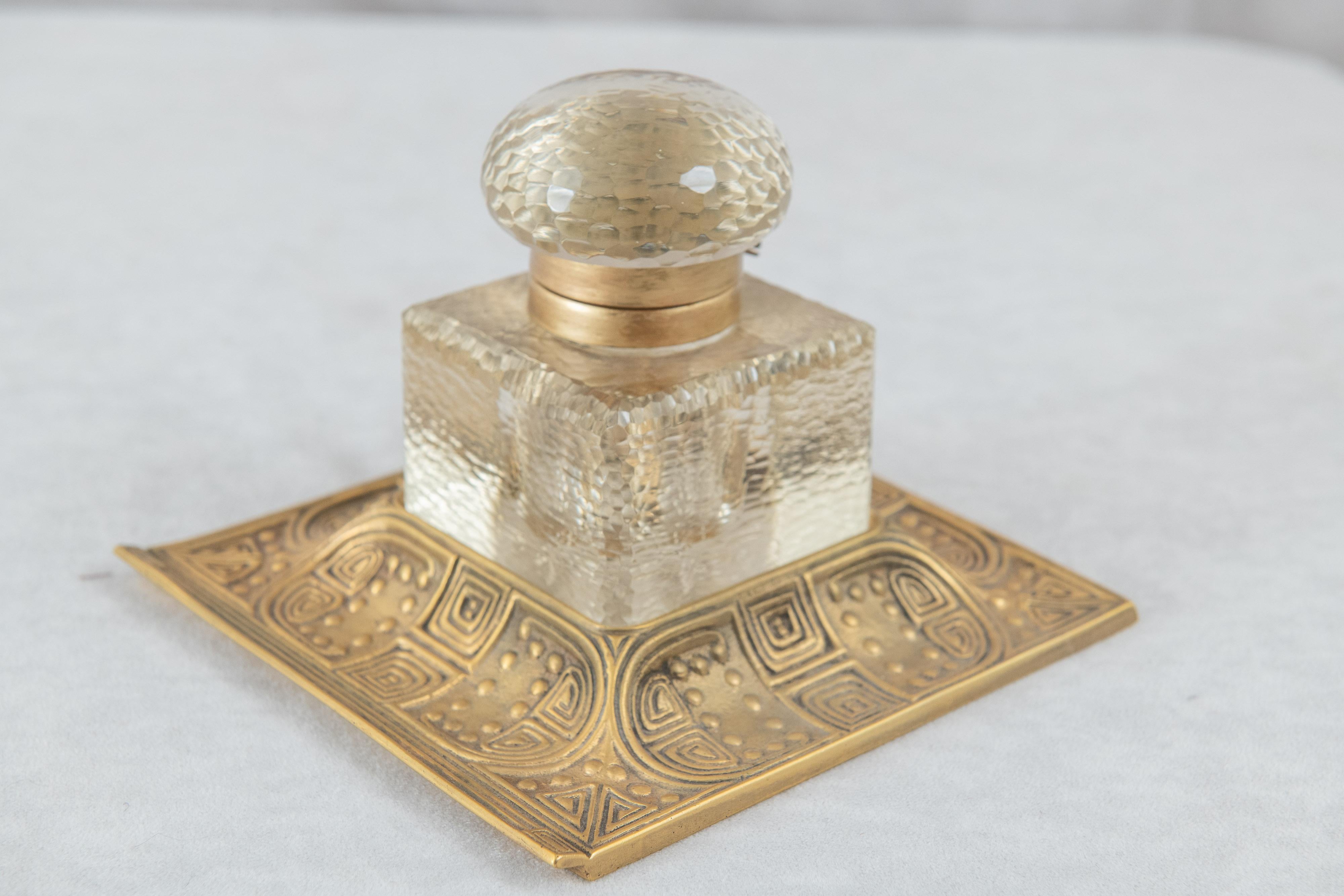 Gilt Bronze & Glass Tiffany Studios Inkwell ca. 1900 For Sale 5