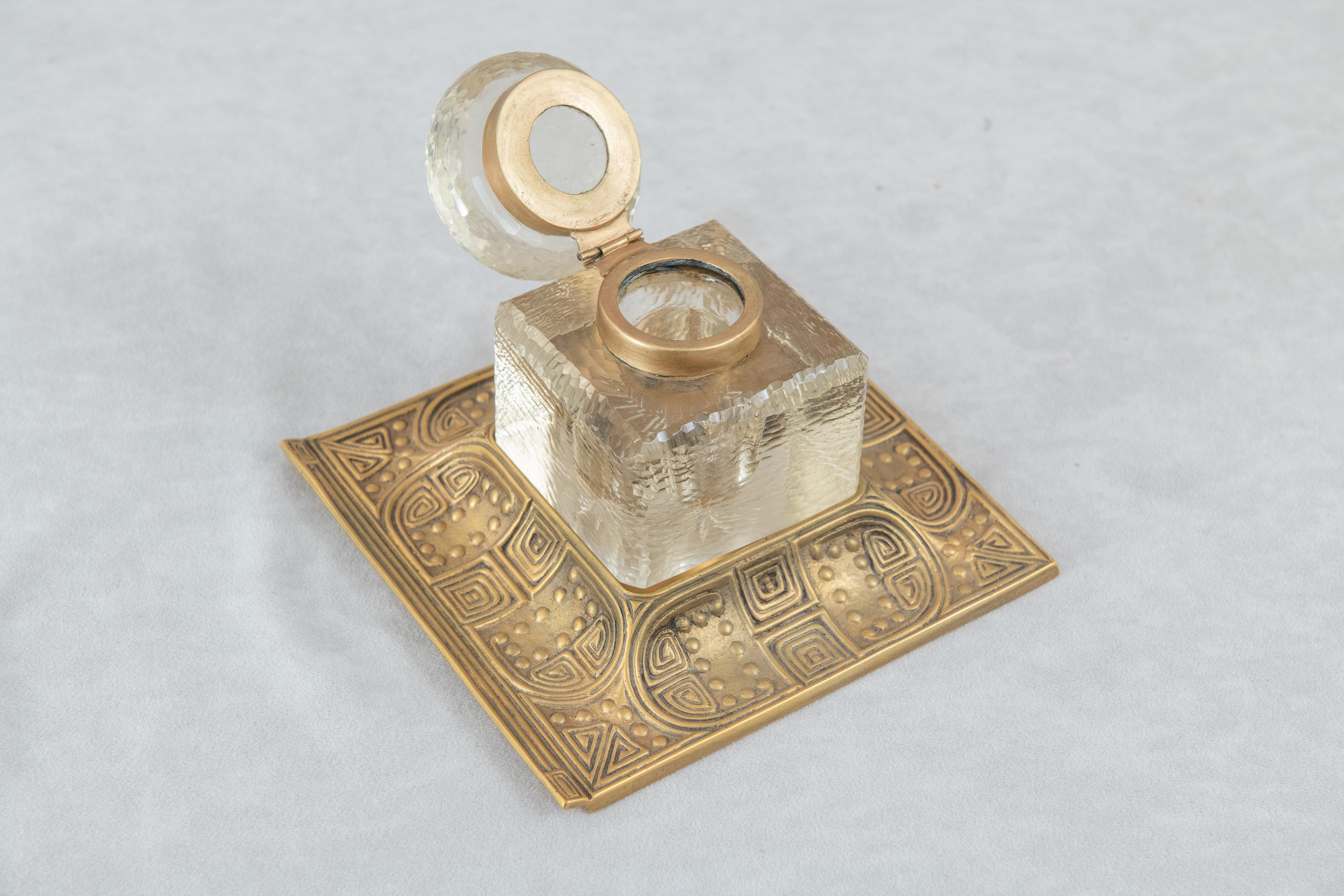 American Gilt Bronze & Glass Tiffany Studios Inkwell ca. 1900 For Sale
