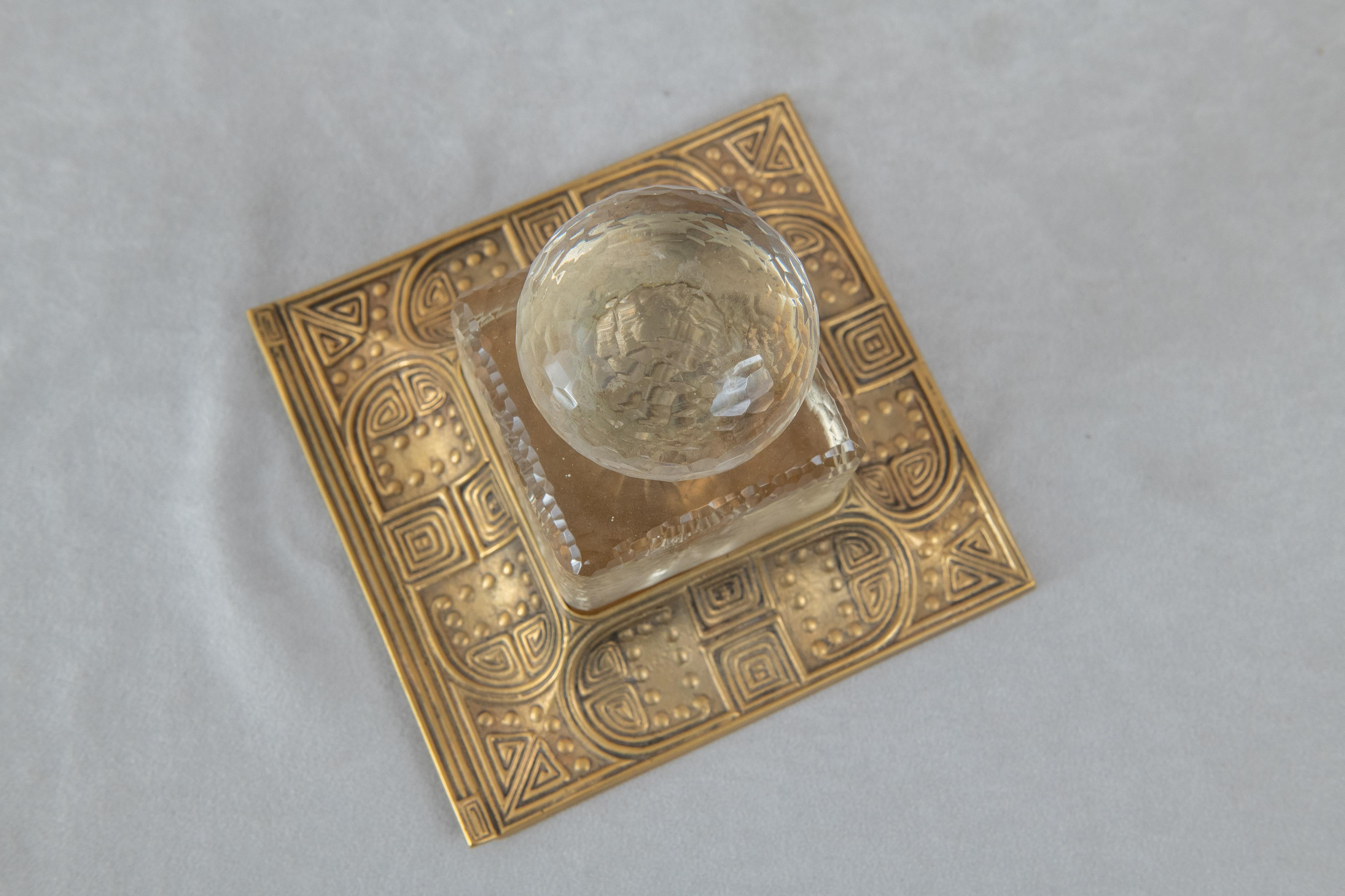 Gilt Bronze & Glass Tiffany Studios Inkwell ca. 1900 In Excellent Condition For Sale In Petaluma, CA
