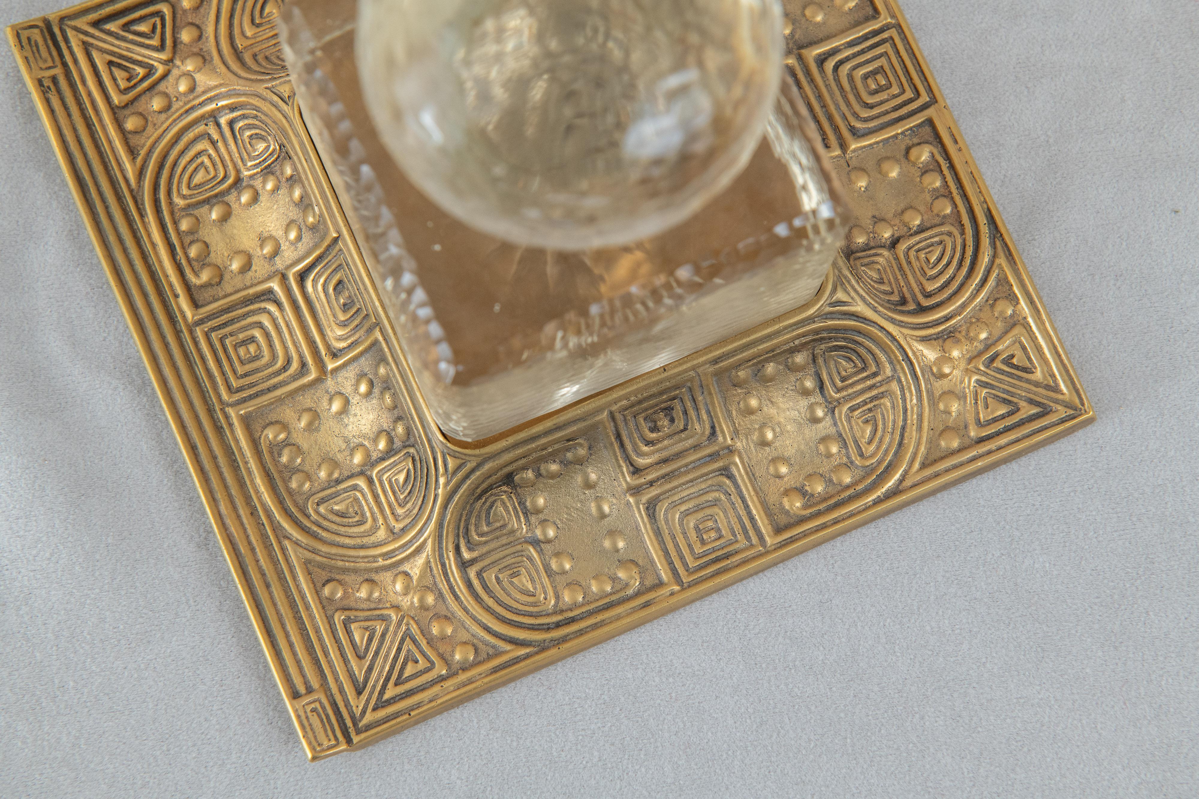 Early 20th Century Gilt Bronze & Glass Tiffany Studios Inkwell ca. 1900 For Sale