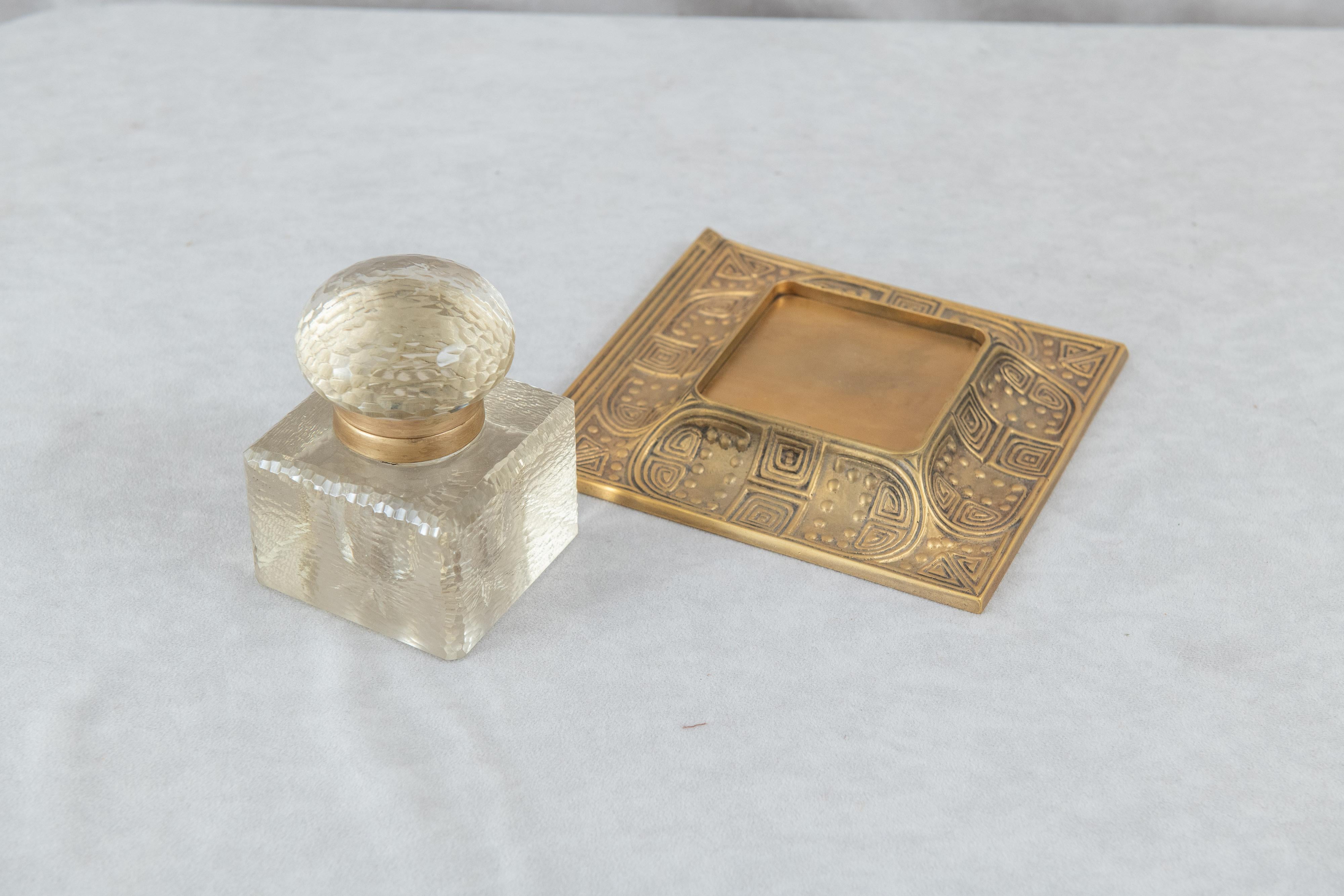 Gilt Bronze & Glass Tiffany Studios Inkwell ca. 1900 For Sale 1