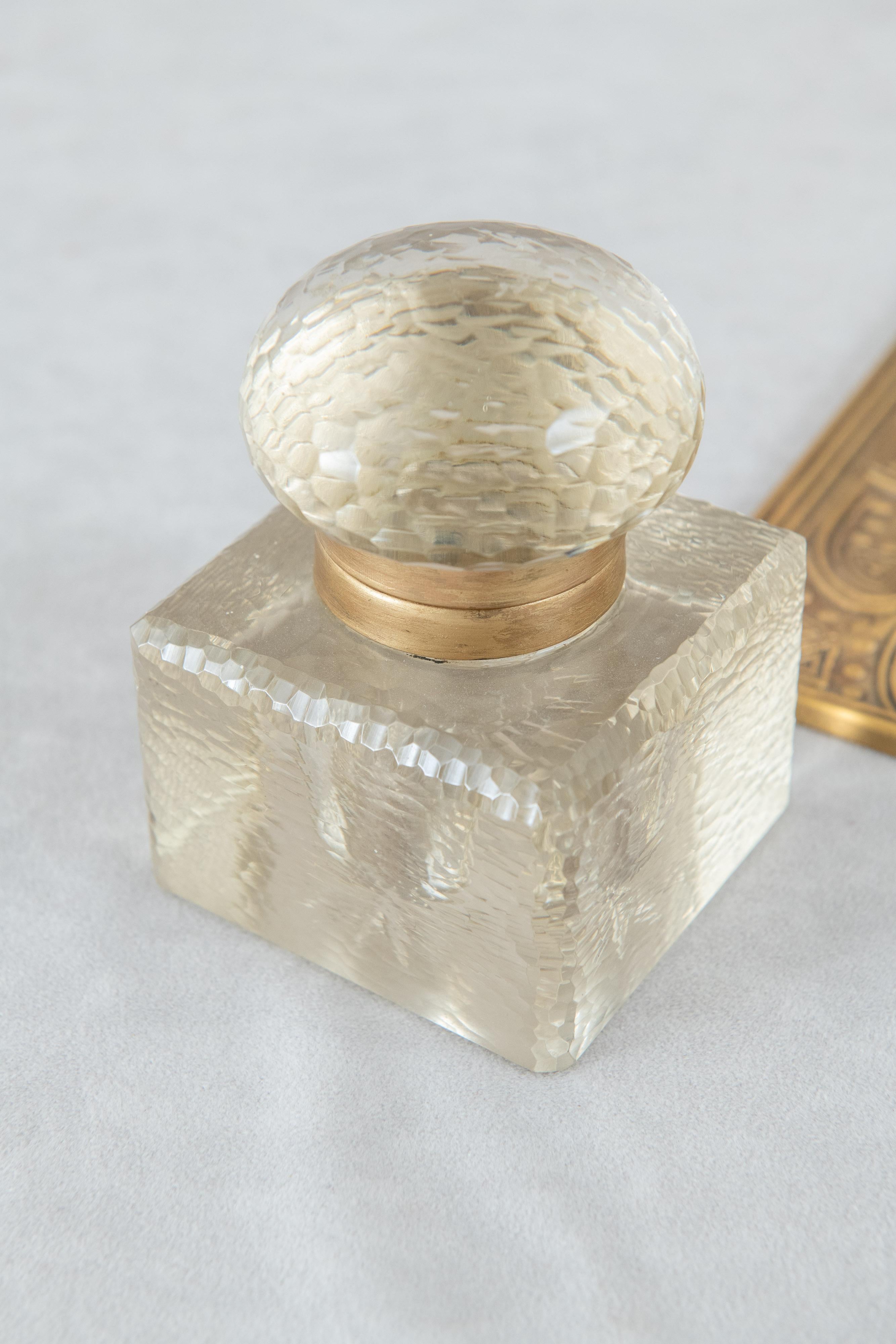 Gilt Bronze & Glass Tiffany Studios Inkwell ca. 1900 For Sale 2