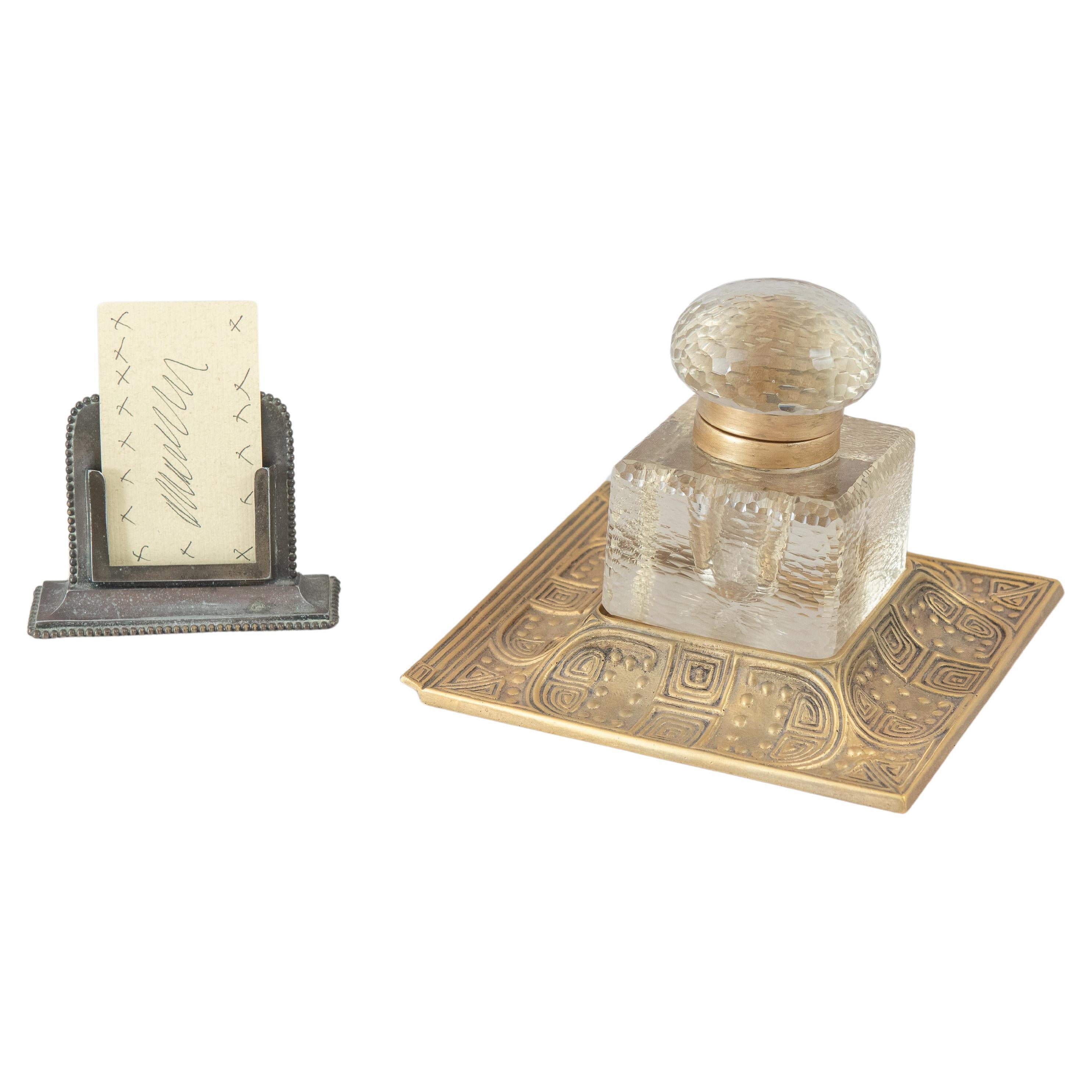 Gilt Bronze & Glass Tiffany Studios Inkwell ca. 1900