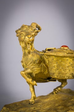 Gilt Bronze Goat Inkwell, circa 1875