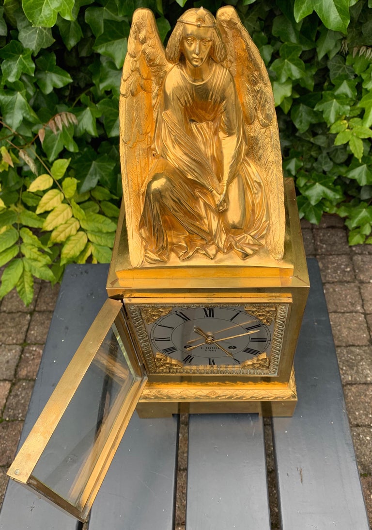 Gilt Bronze Gothic Revival Mantel or Table Clock w. Earth Angel