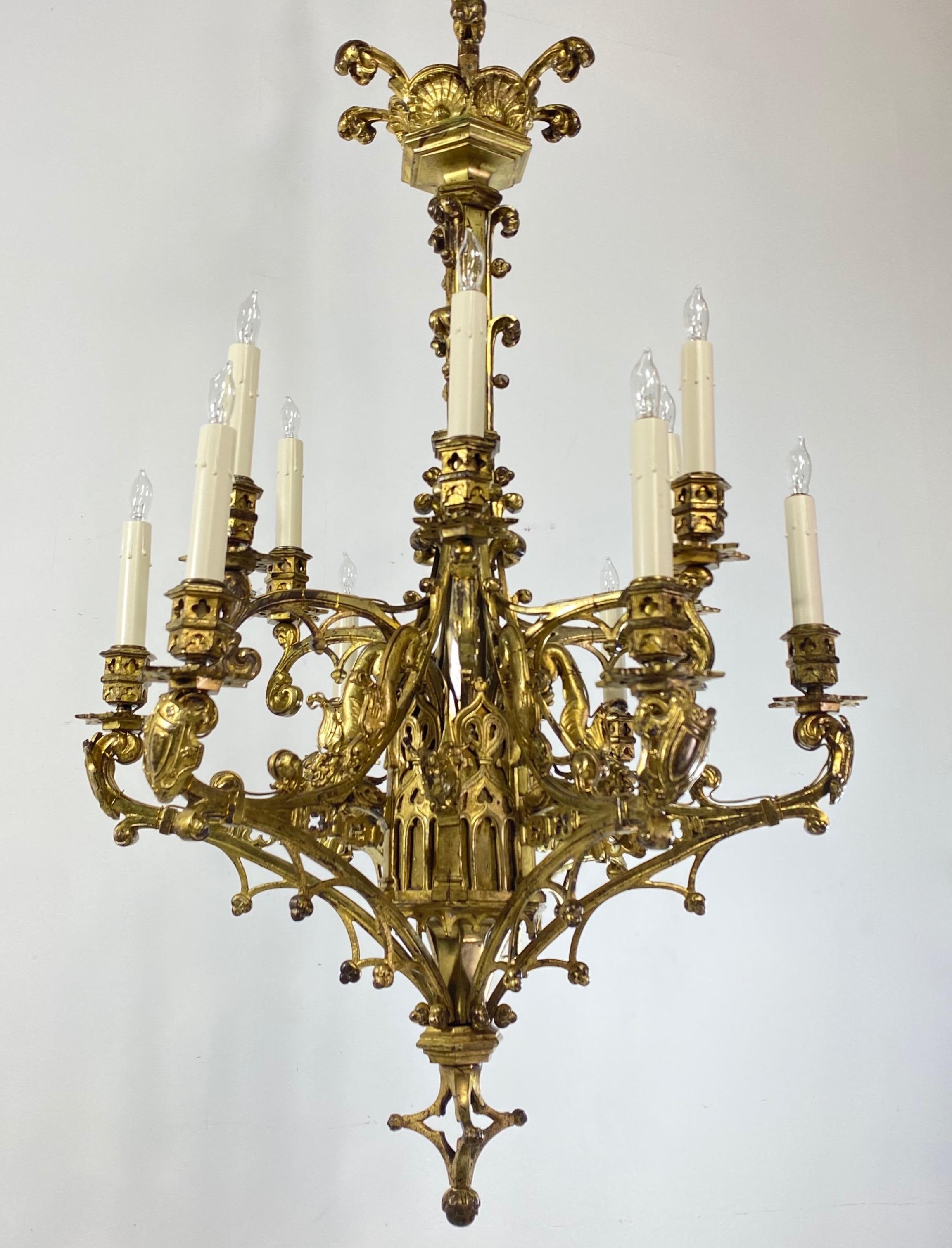 Anglais Lights en bronze doré de style Revive gothique, anglais, 19e siècle en vente