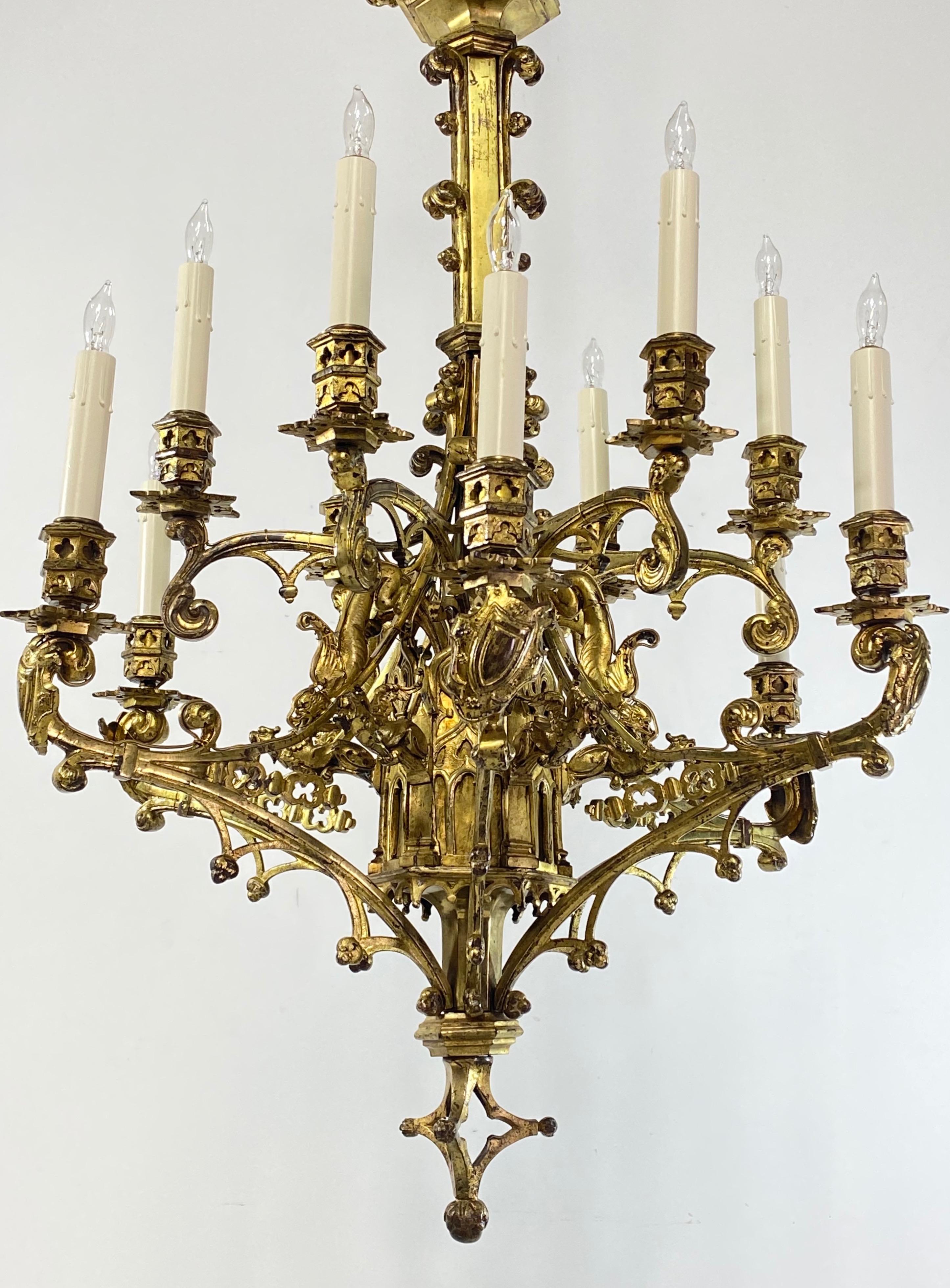 Gilt Bronze Gothic Revival Light Fixture, English 19th Century In Good Condition For Sale In San Francisco, CA