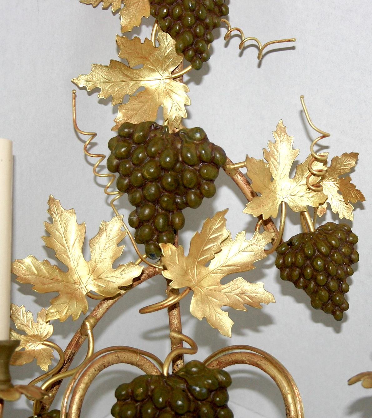Italian Pair of Grapevine Gilt Bronze Sconces For Sale