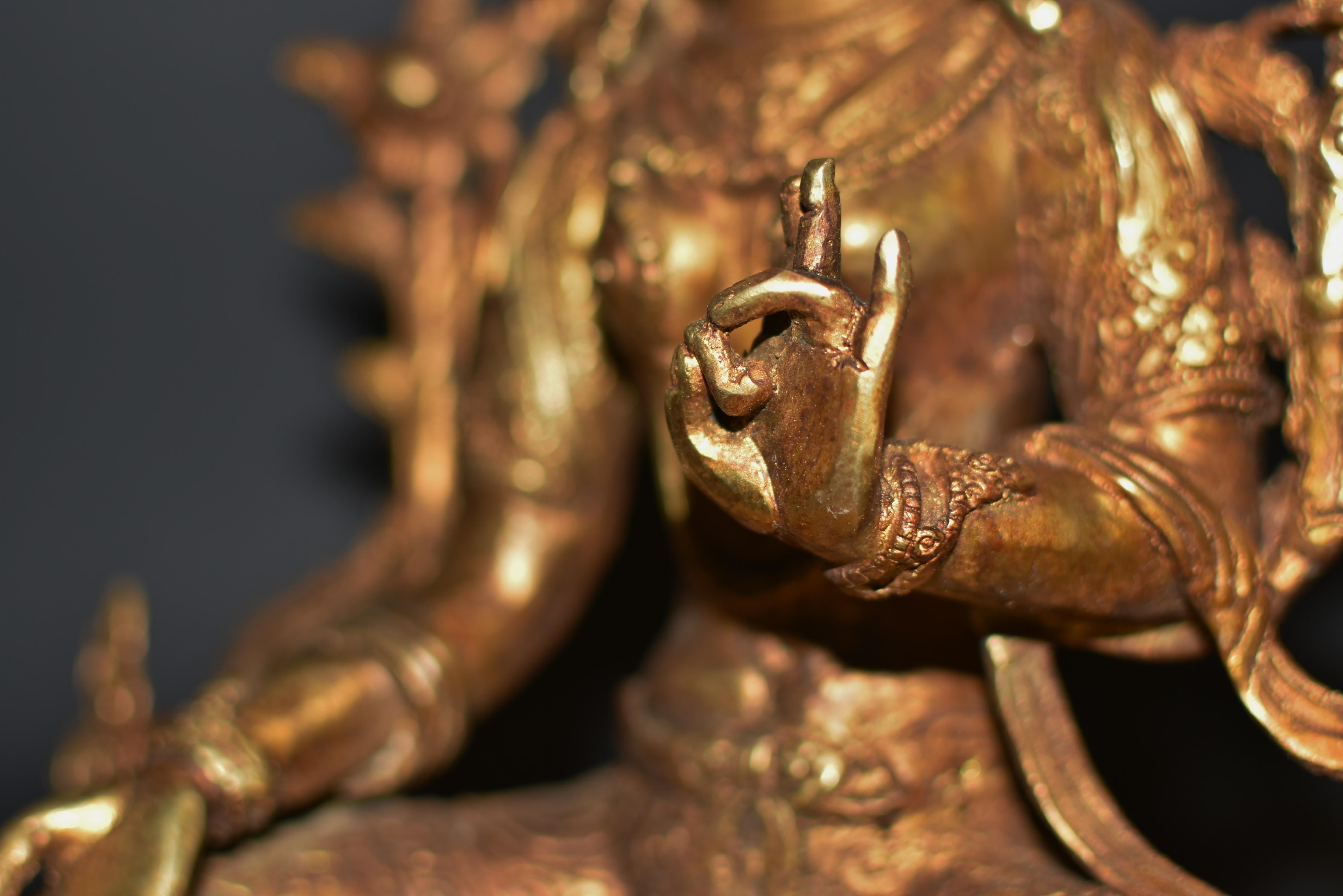Green Tara Gilt Bronze Tibetan Statue  For Sale 6