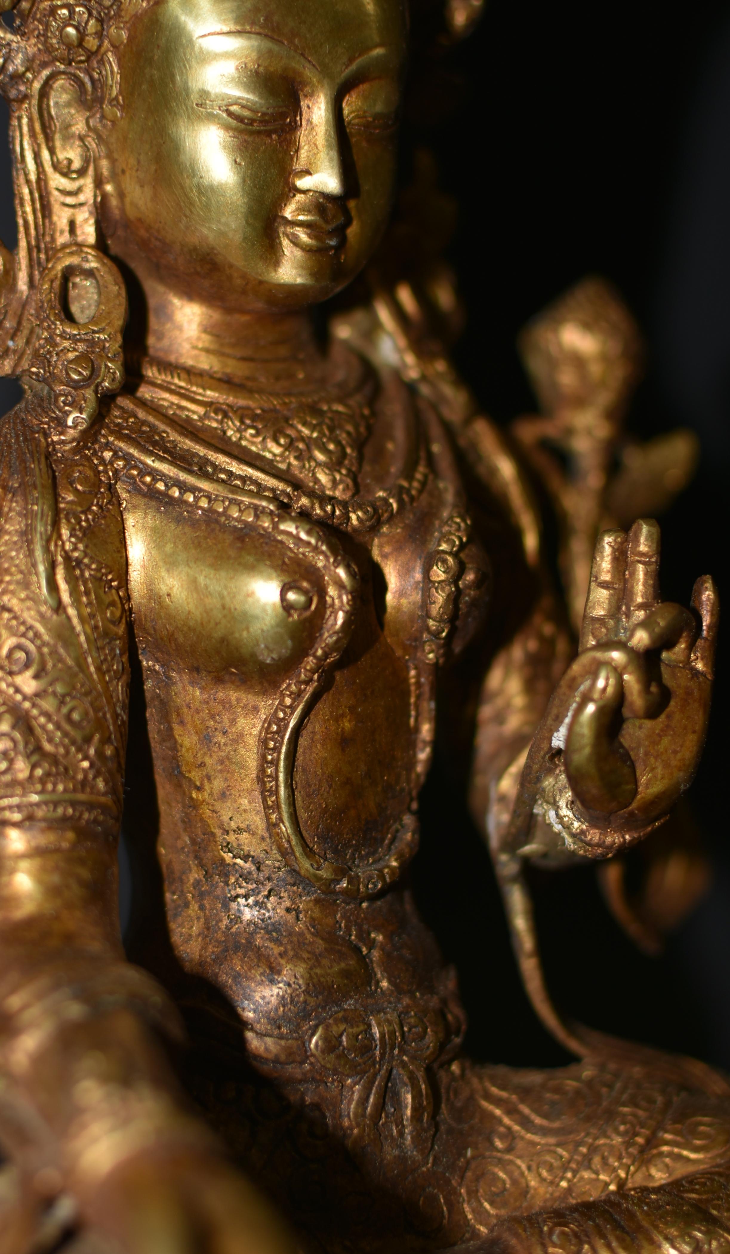 Green Tara Gilt Bronze Tibetan Statue  For Sale 8