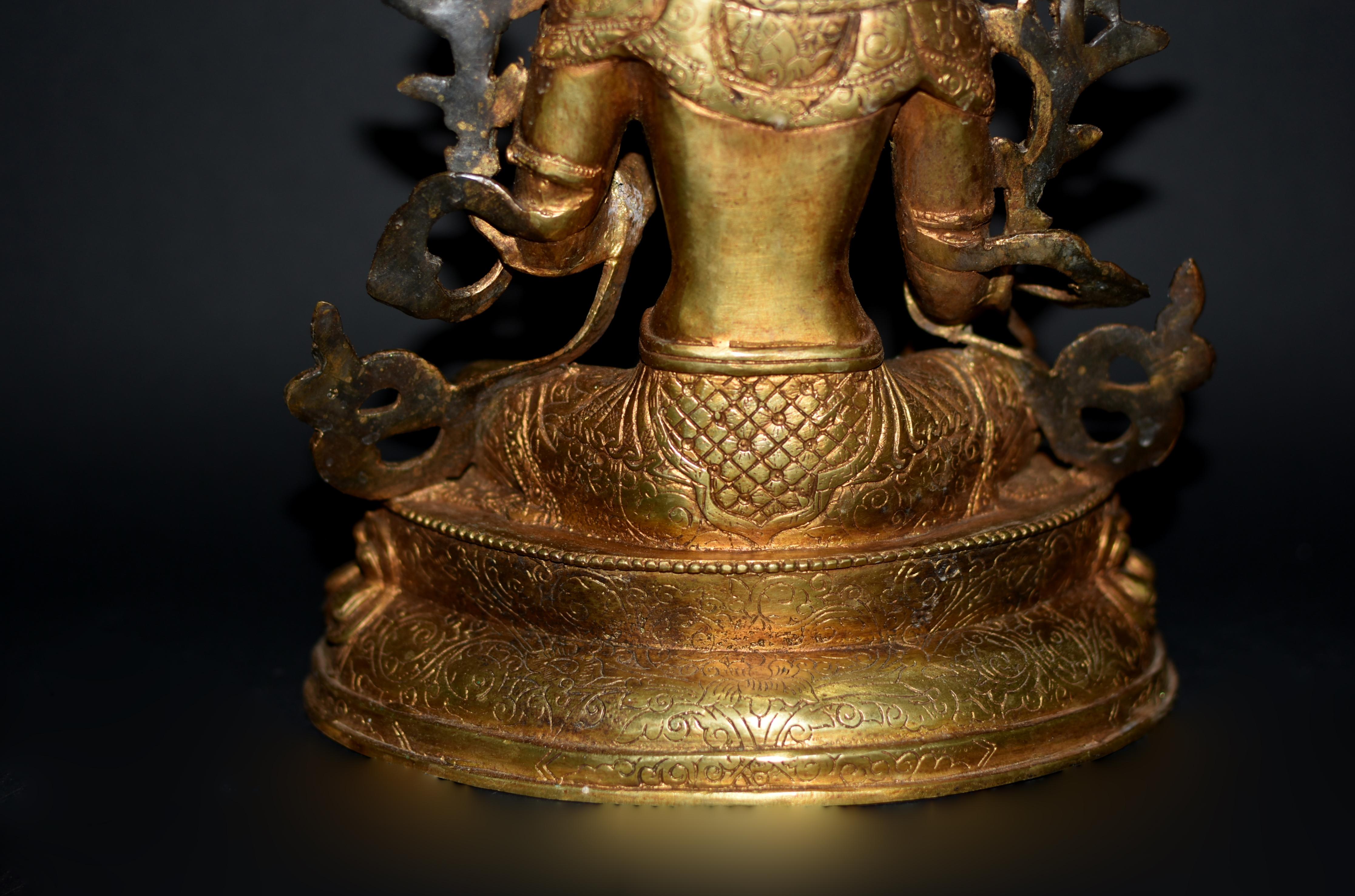 Green Tara Gilt Bronze Tibetan Statue  For Sale 13