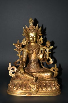 Green Tara Gilt Bronze Tibetan Statue