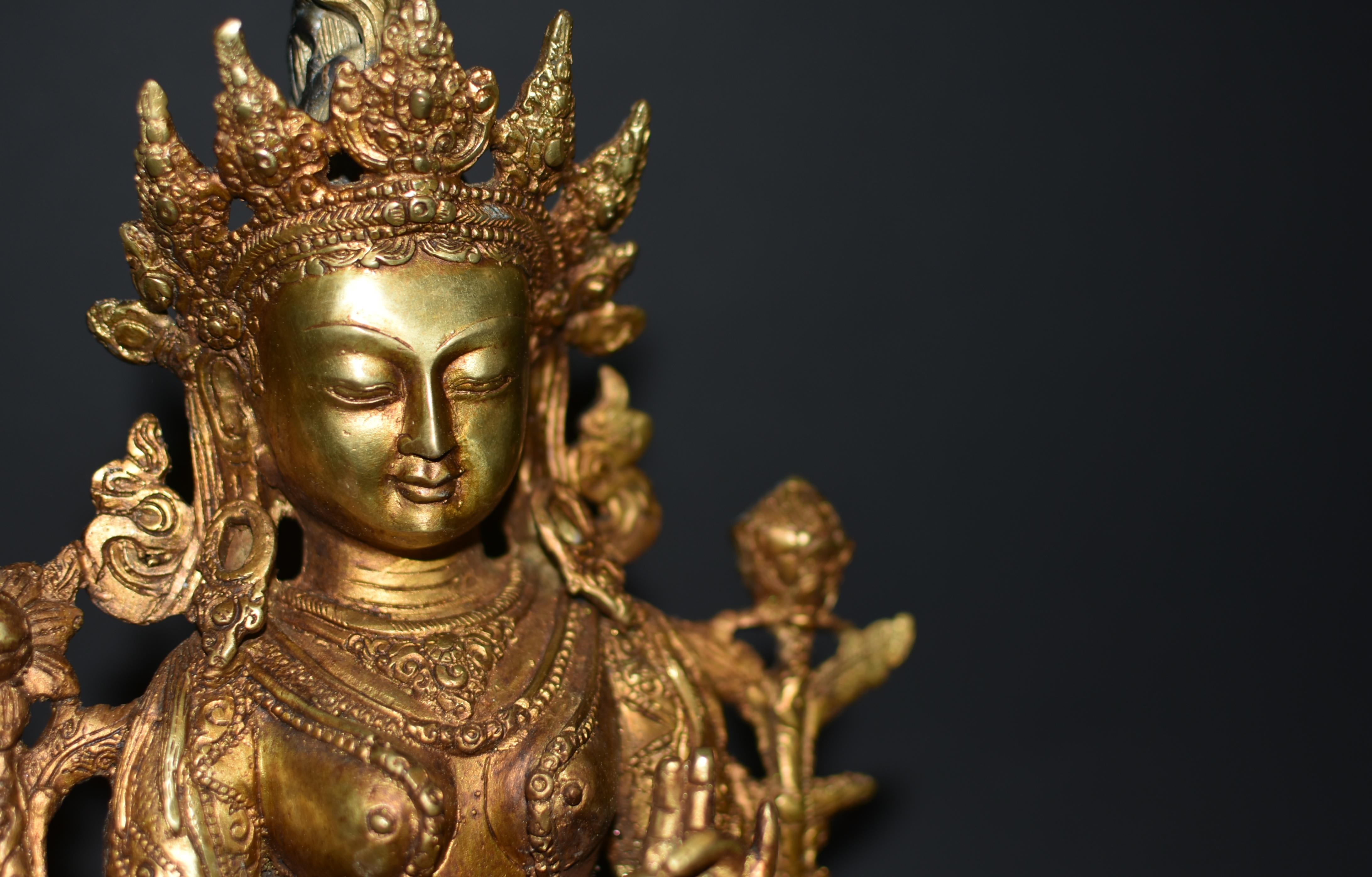 Green Tara Gilt Bronze Tibetan Statue  For Sale 2