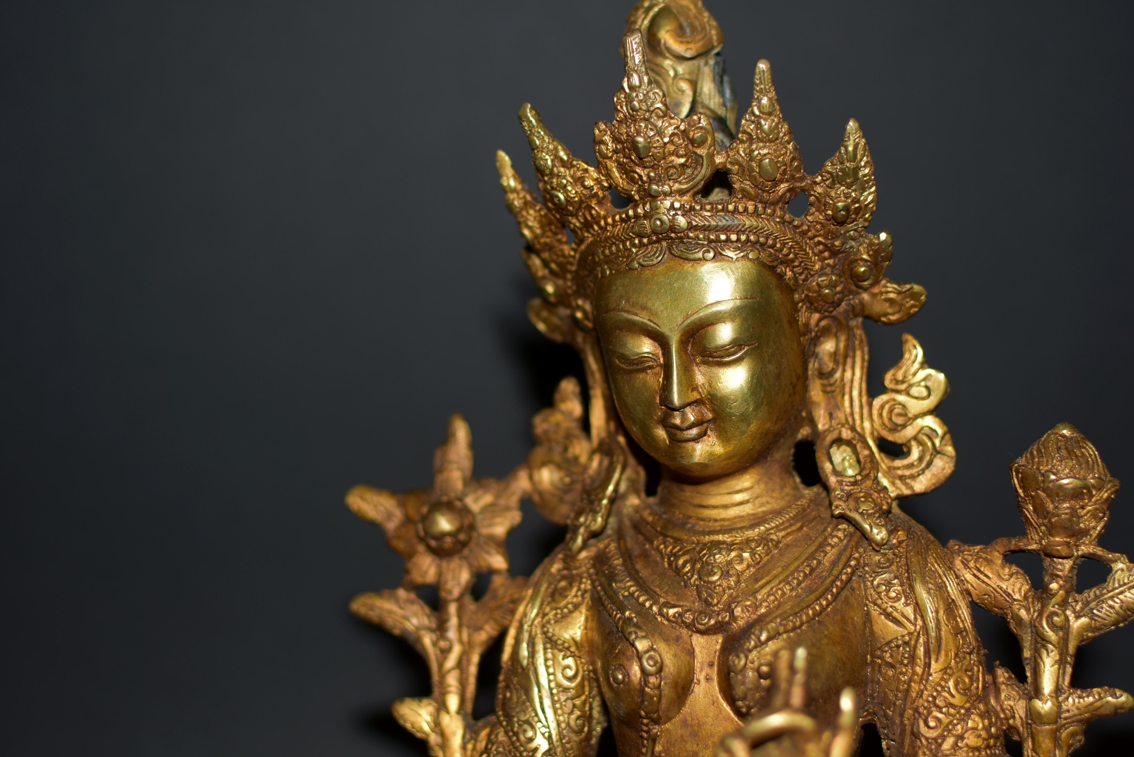 Green Tara Gilt Bronze Tibetan Statue  For Sale 3