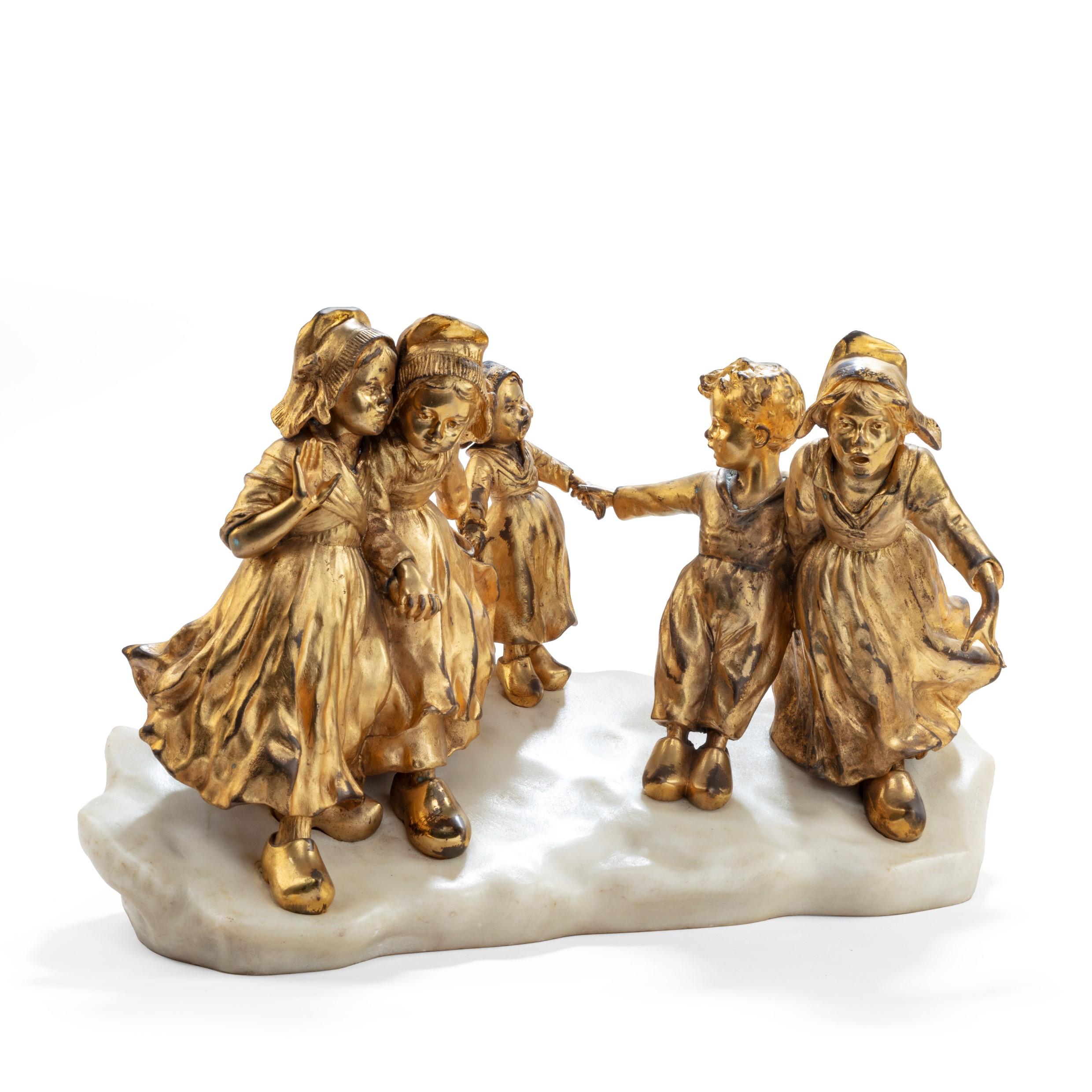 19th Century A charming gilt bronze group of Dutch children by Guiseppe or Joseph D’Aste For Sale