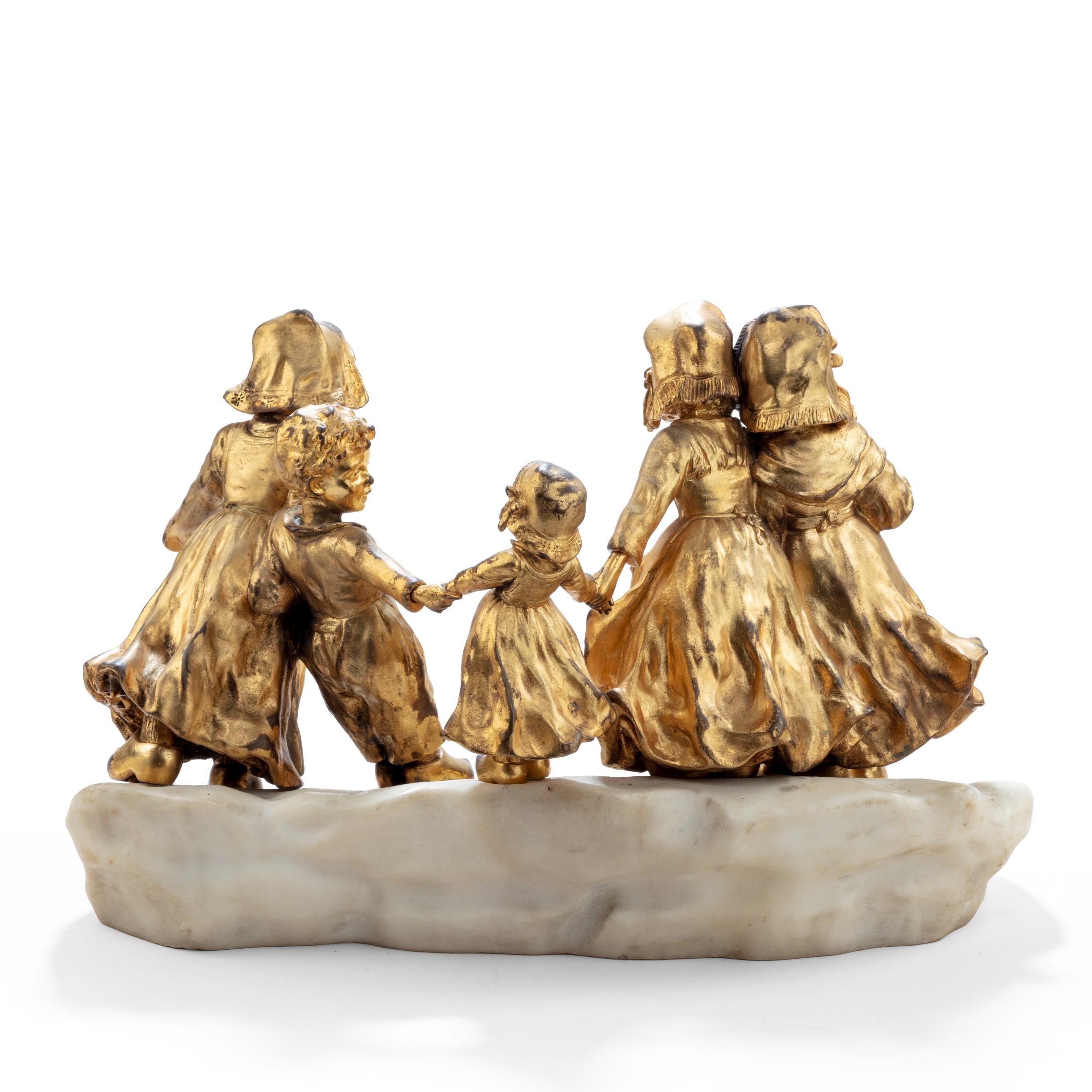A charming gilt bronze group of Dutch children by Guiseppe or Joseph D’Aste For Sale 1