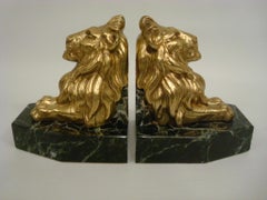 Gilt Bronze Guardian Lions Bookends. Signed H. Payen, France 1920´s