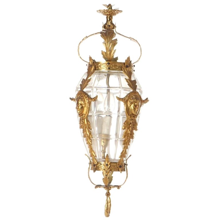 Gilt Bronze Hall Chandelier, Richly Cast with Masks and Foliage, circa