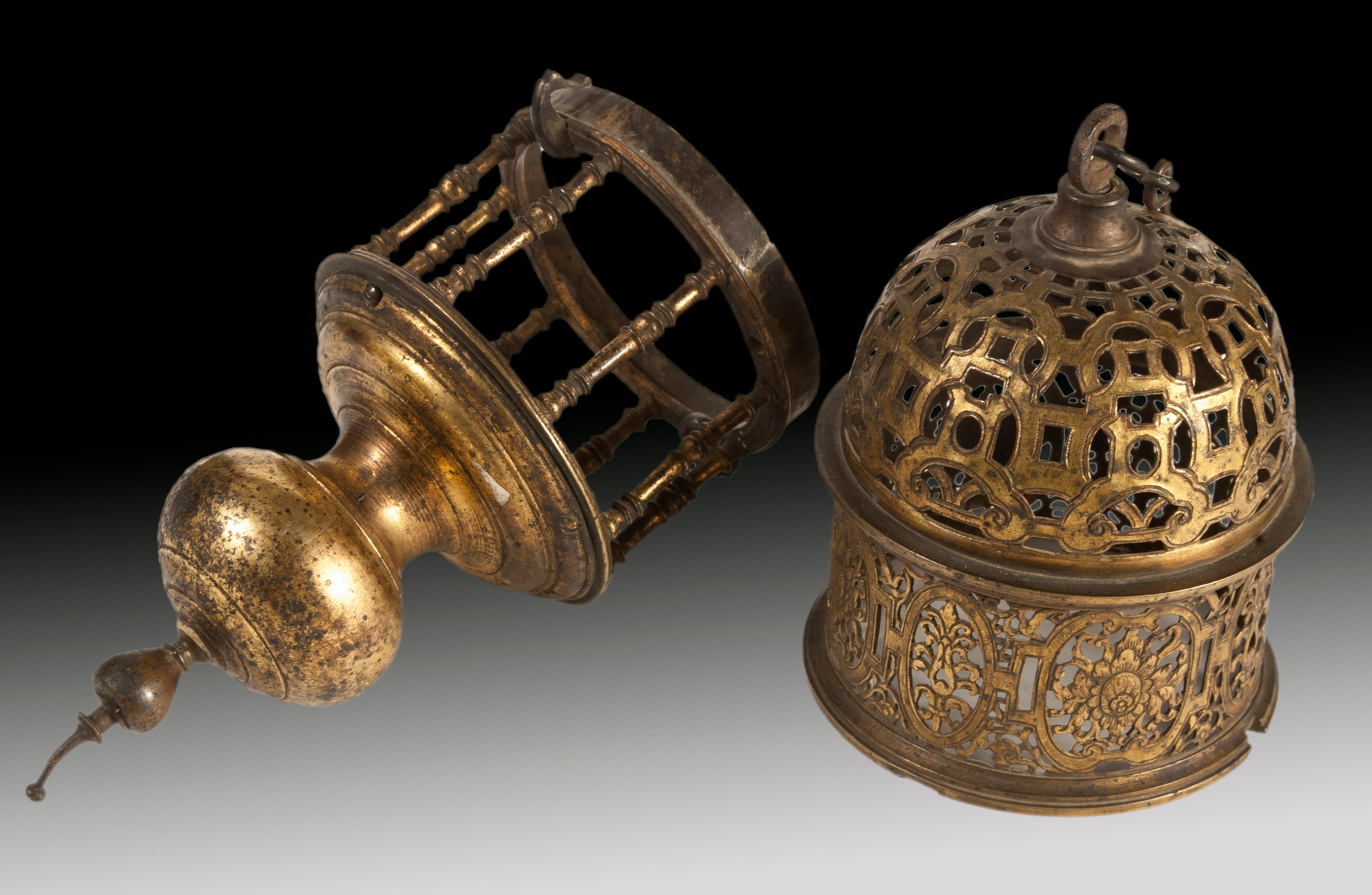 European Gilt Bronze Hanging Lantern, 17th Century