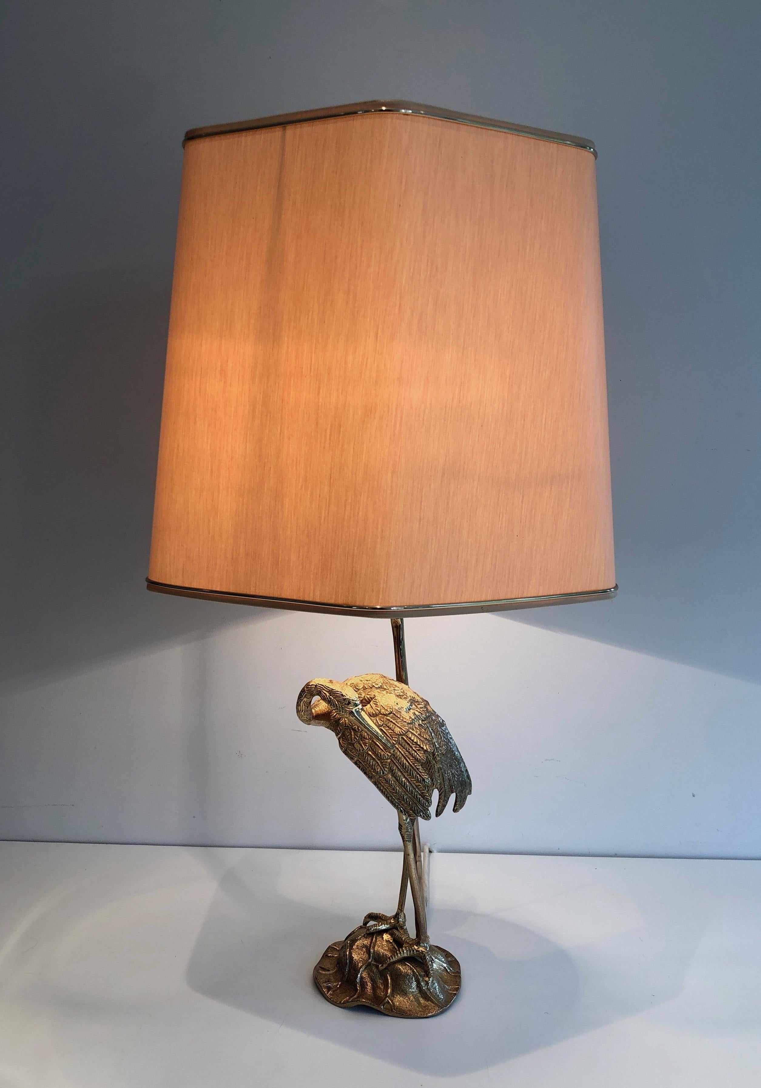 This decorative heron lamp is made of gilt bronze. This is a work by famous French designer Maison Baguès. Circa 1970.
  