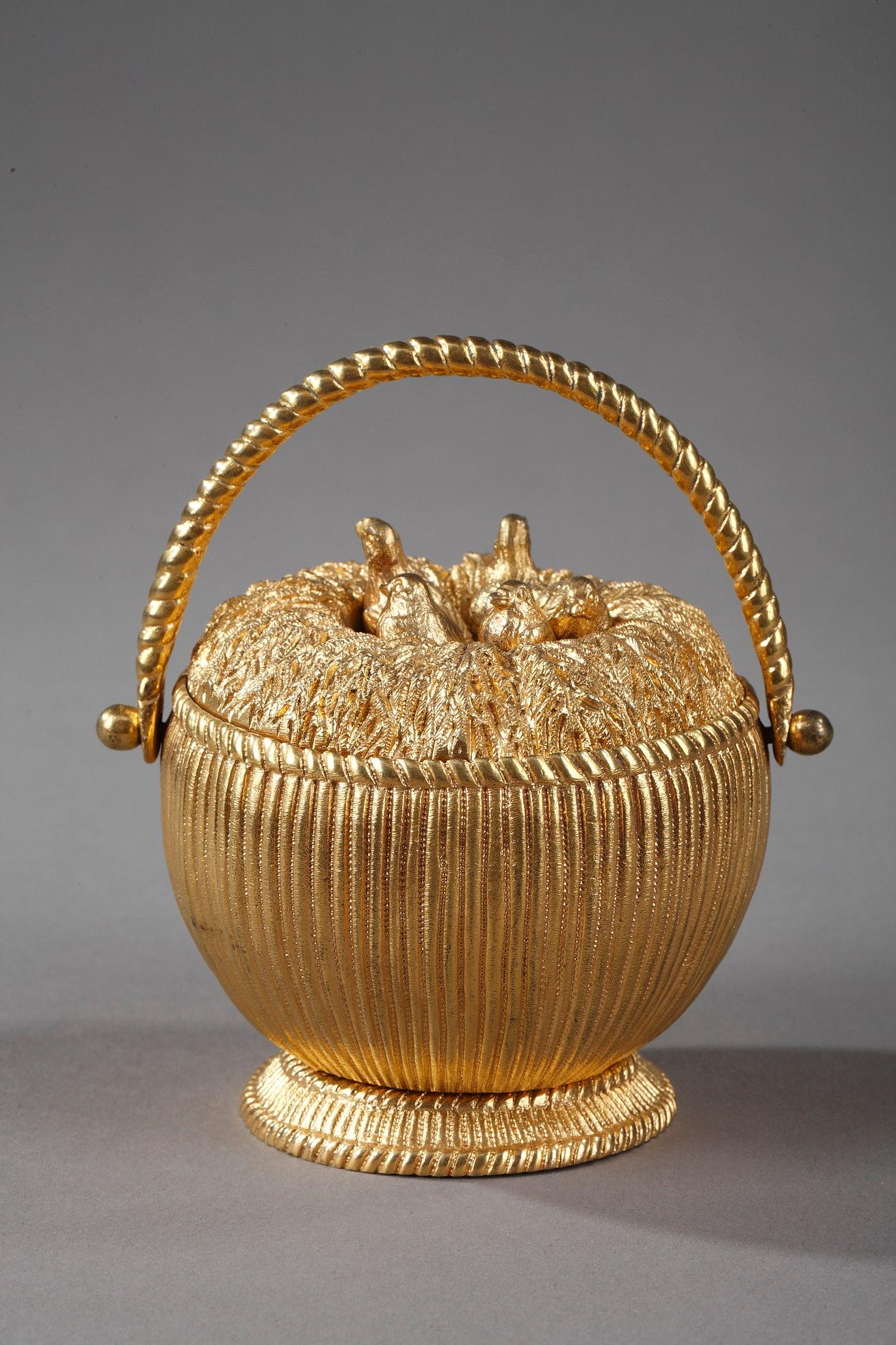 Restauration Gilt Bronze Inkwell with Birds, from the 1830s