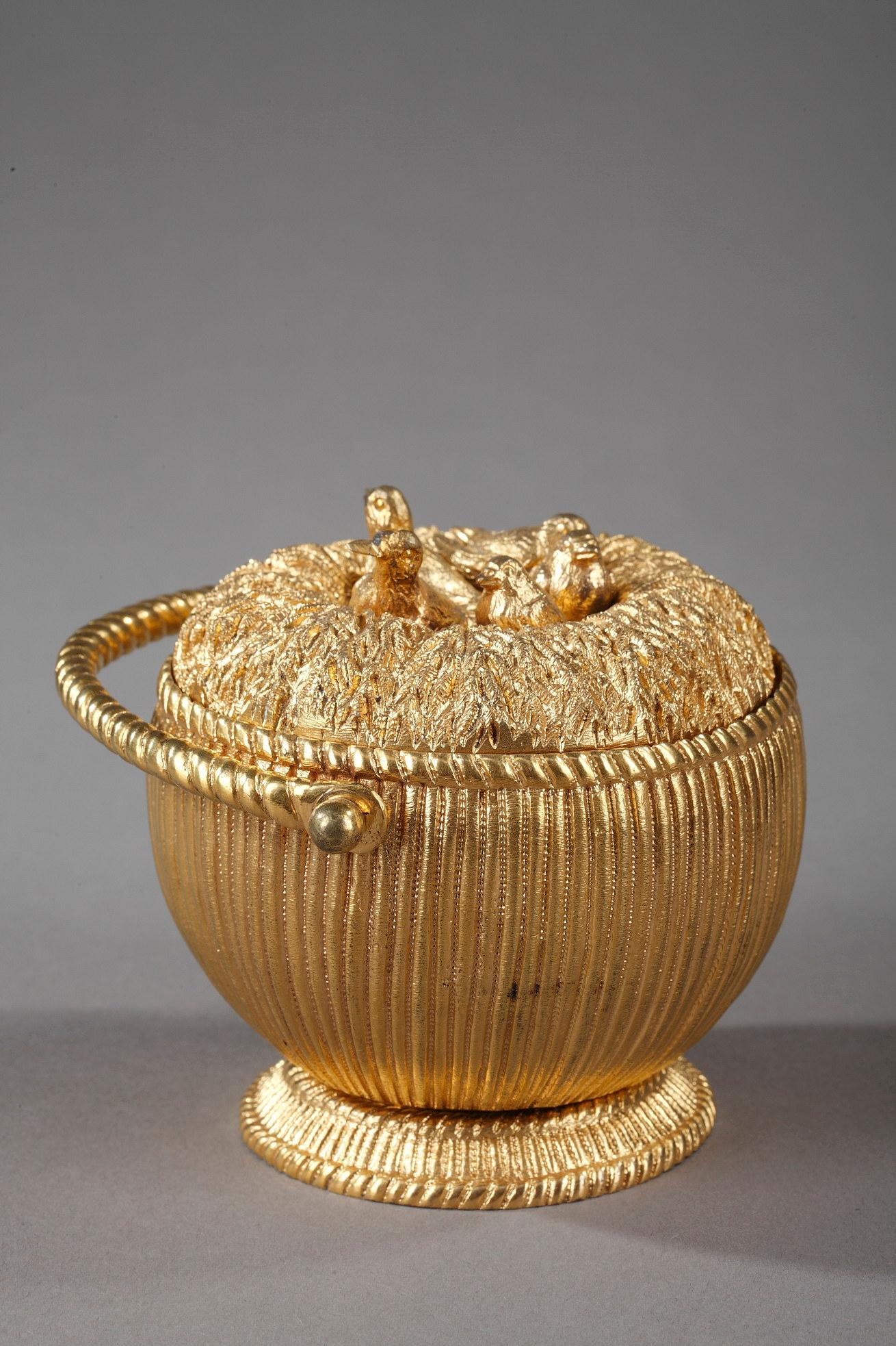 French Gilt Bronze Inkwell with Birds, from the 1830s